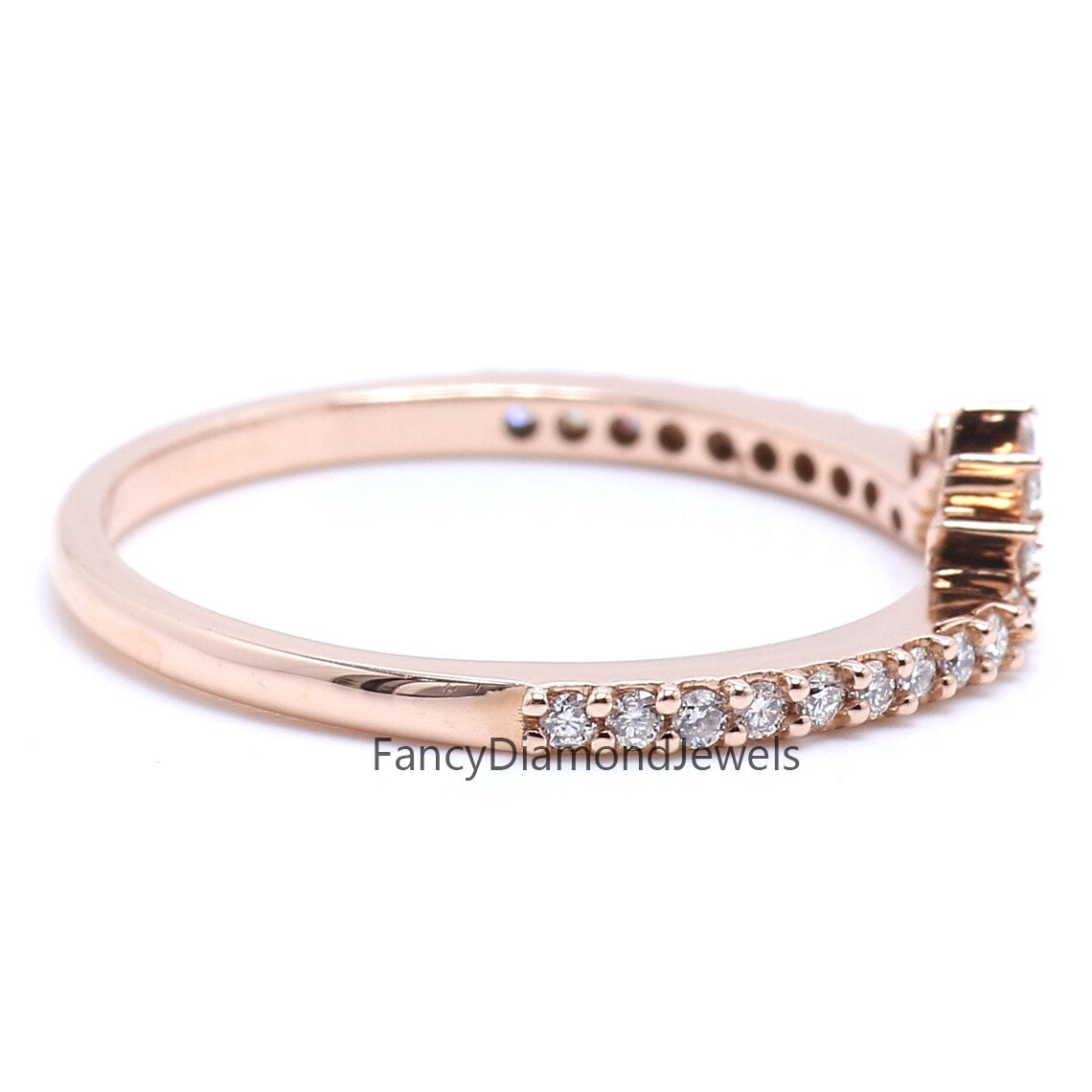 14K Rose Gold Band White Round Diamond Ring Engagement Wedding Gift Band Ring KD833