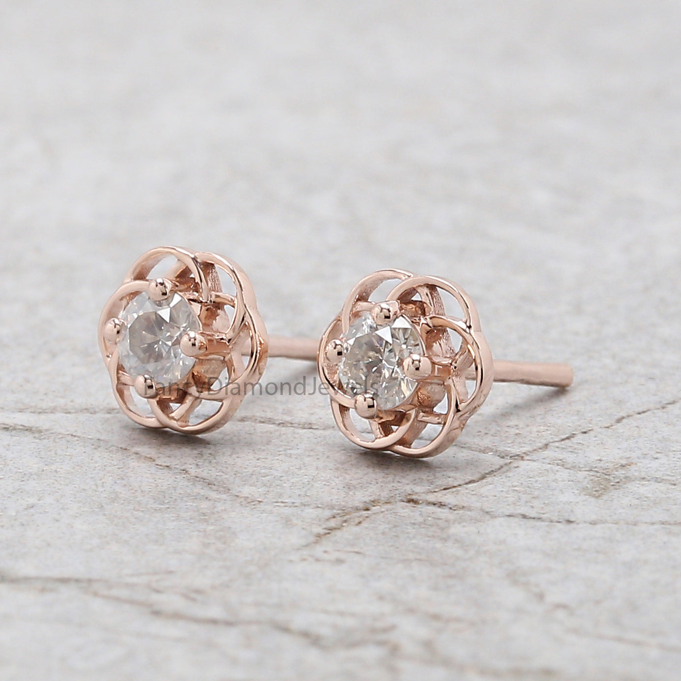 Round Salt And Pepper Diamond Earring 0.37 Ct 3.60 MM Round Diamond Earring 14K Rose Gold Silver Engagement Earring Gift For Her QN1870