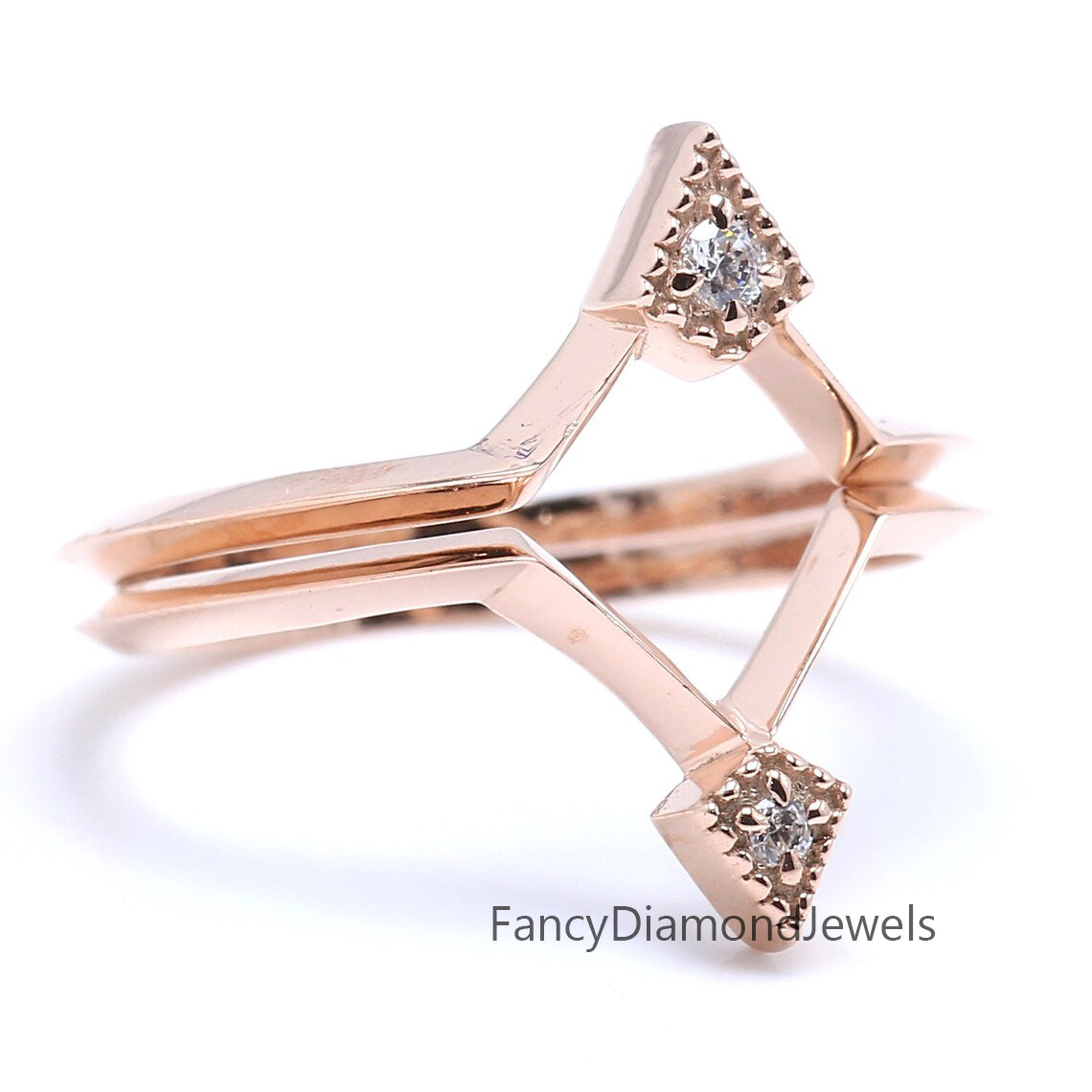 14K Rose Gold Band White Round Diamond Ring Engagement Wedding Gift Band Ring KD832