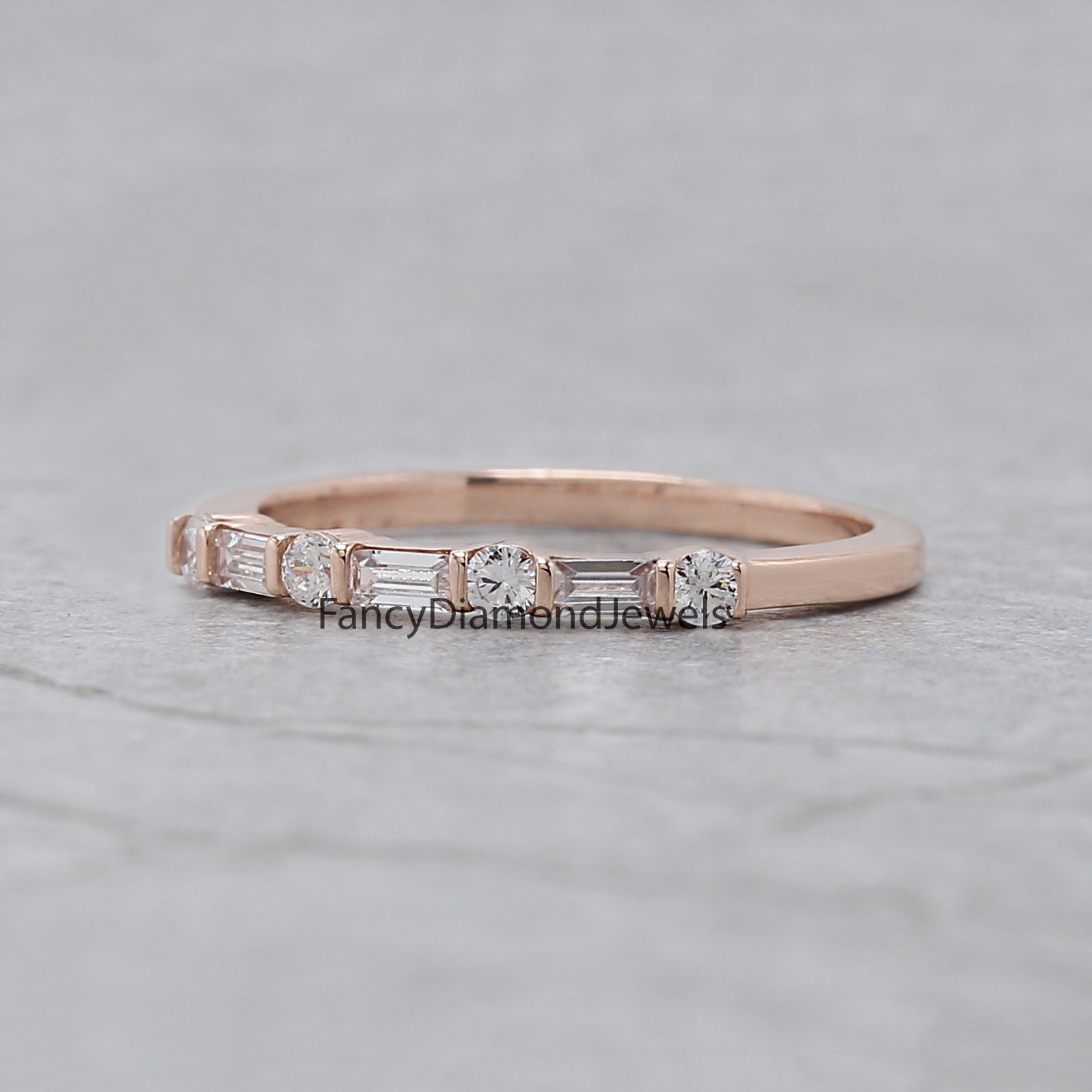 Round White Diamond Band Baguette Diamond Band Engagement Wedding Gift Band 14K Solid Rose White Yellow Gold Band 0.20 Ct KD893
