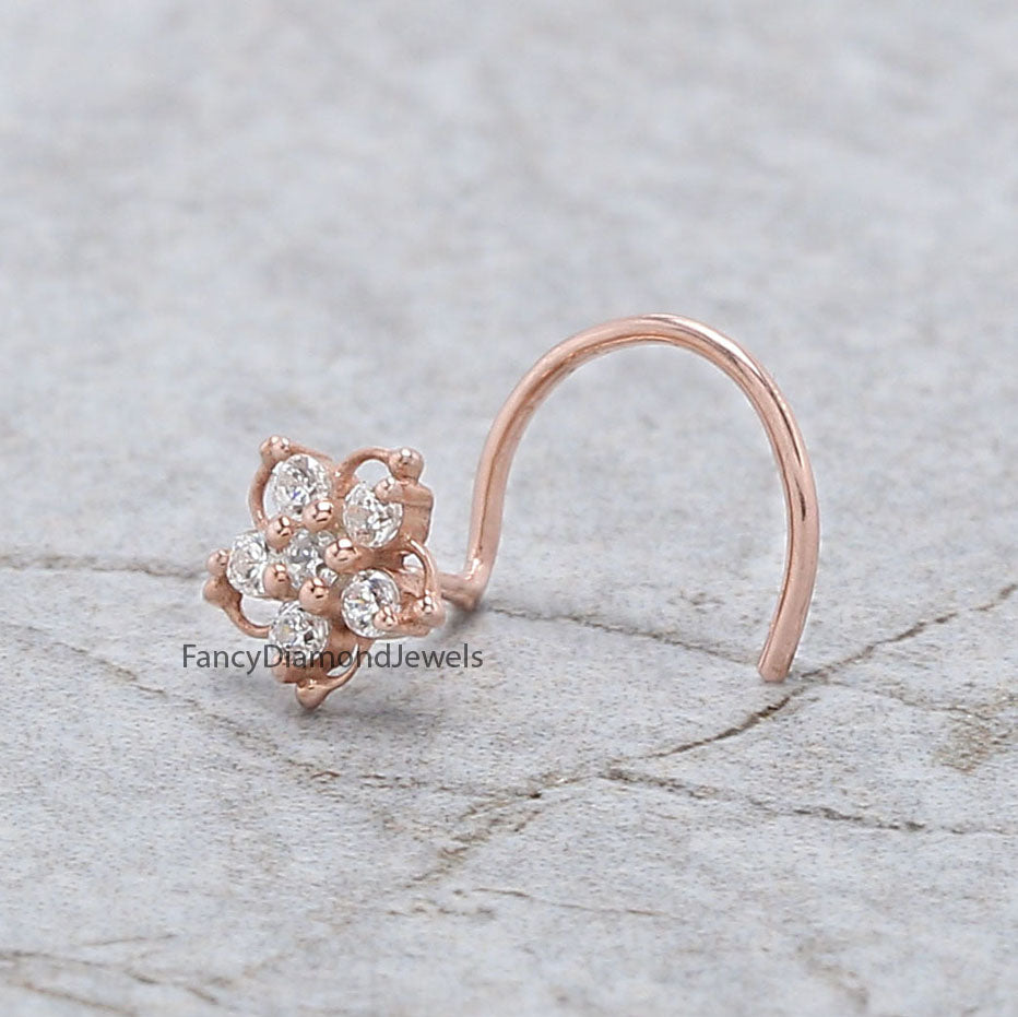 Natural White Round Diamond Nose Rings Engagement Wedding Gift Nose Ring 14K Solid Rose White Yellow Gold Nose Ring 0.06 CT KD1011