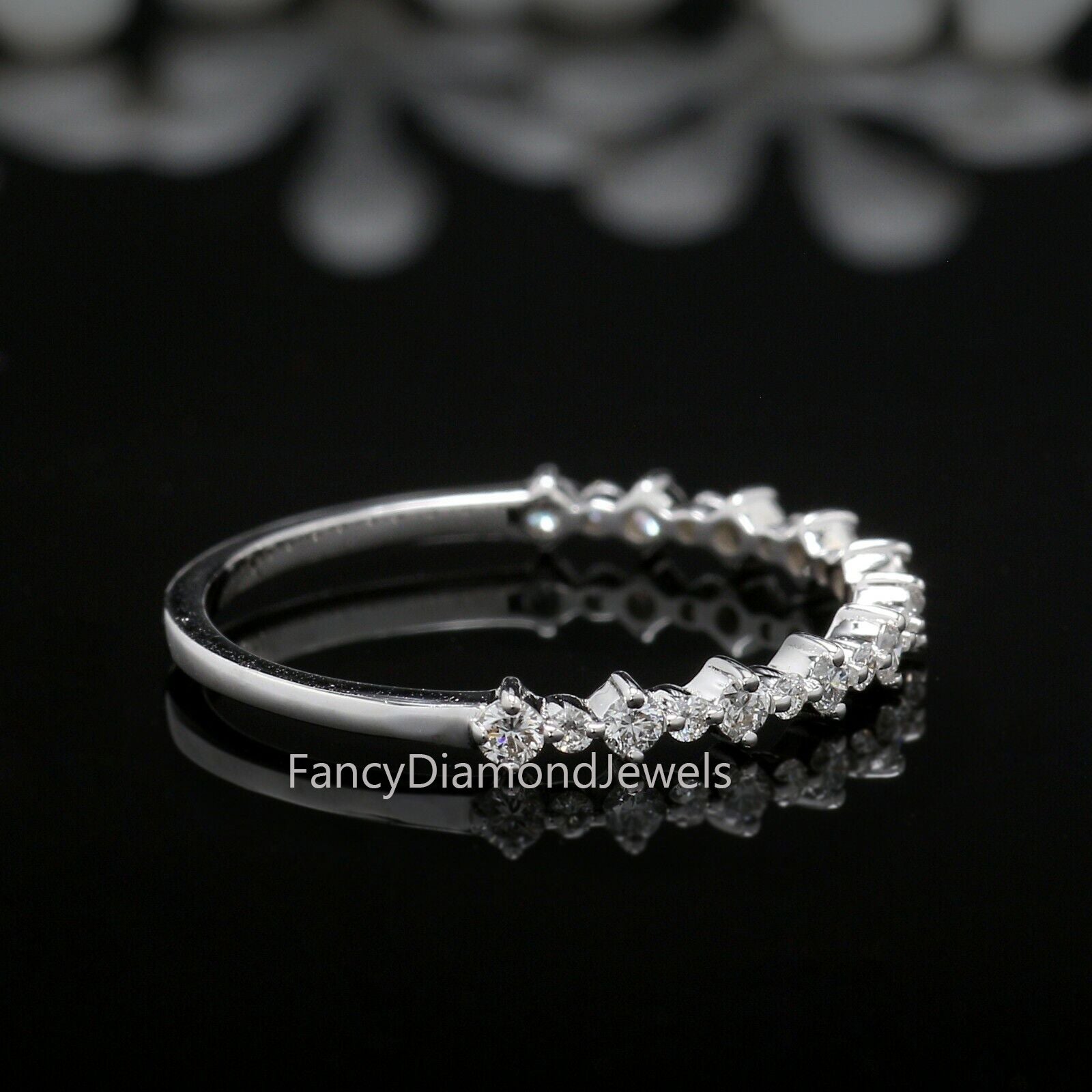 White Diamond Band, Round Cut Diamond Band, Engagement Band, 14K White Gold Band, Wedding Band, Gift For Her KD927