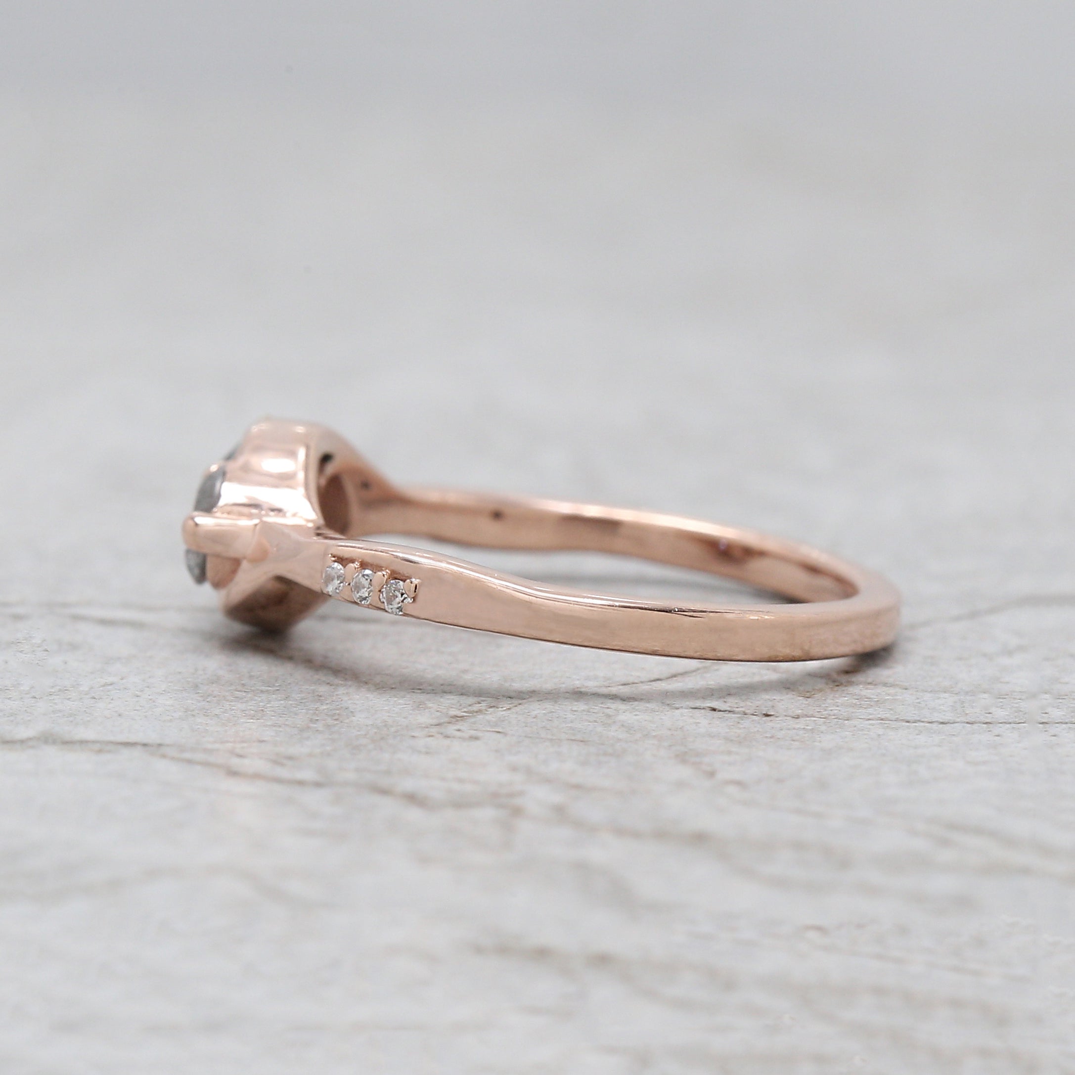 Round Shape Salt And Pepper Diamond Ring 0.40 Ct 3.70 MM Round Cut Diamond Ring 14K Solid Rose Gold Silver Engagement Ring Gift For Her QL1062