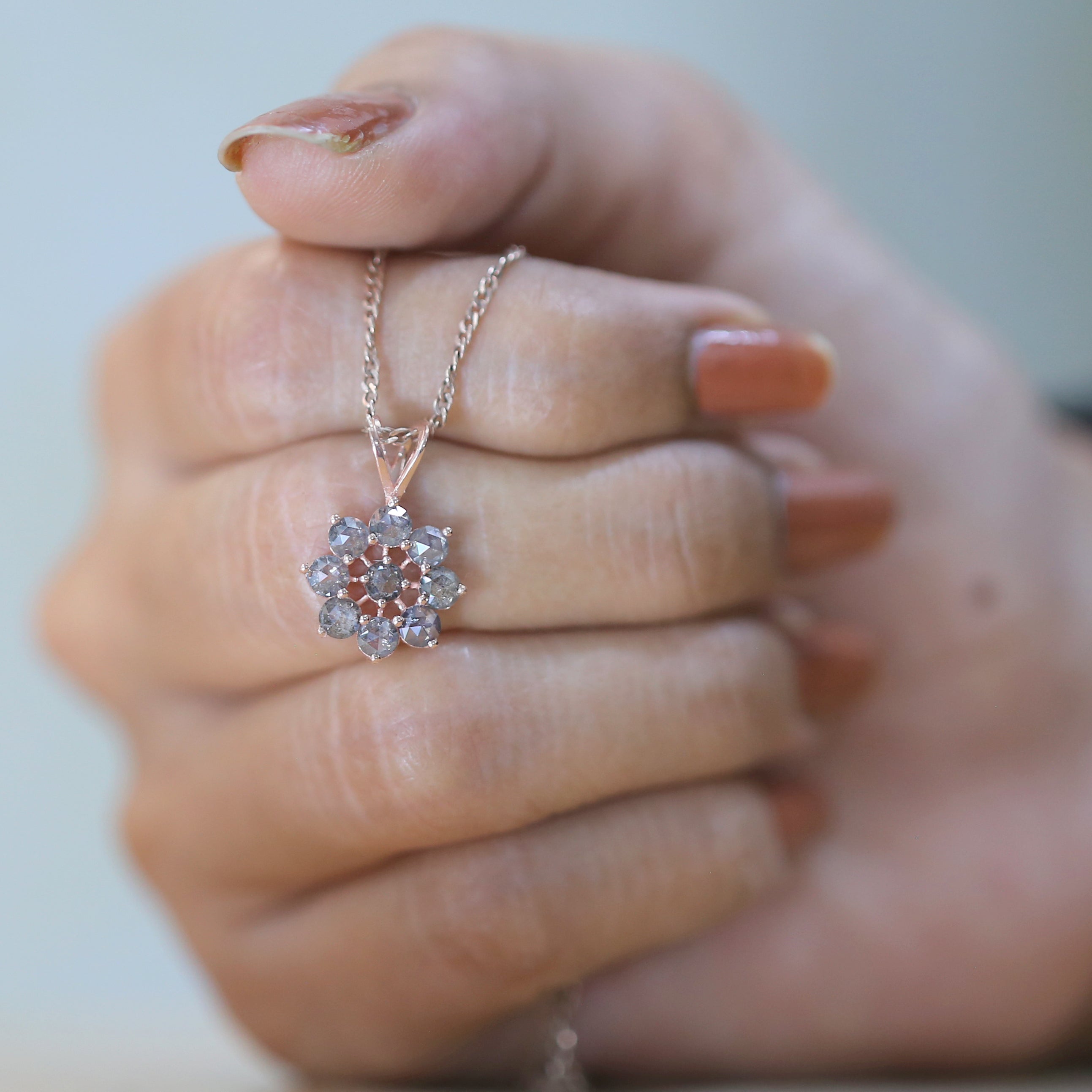 Round Rose Cut Salt And Pepper Diamond Pendant, Unique Diamond Pendant, Dangling Diamond Pendant, No Chain Including Only Pendant KDL8004