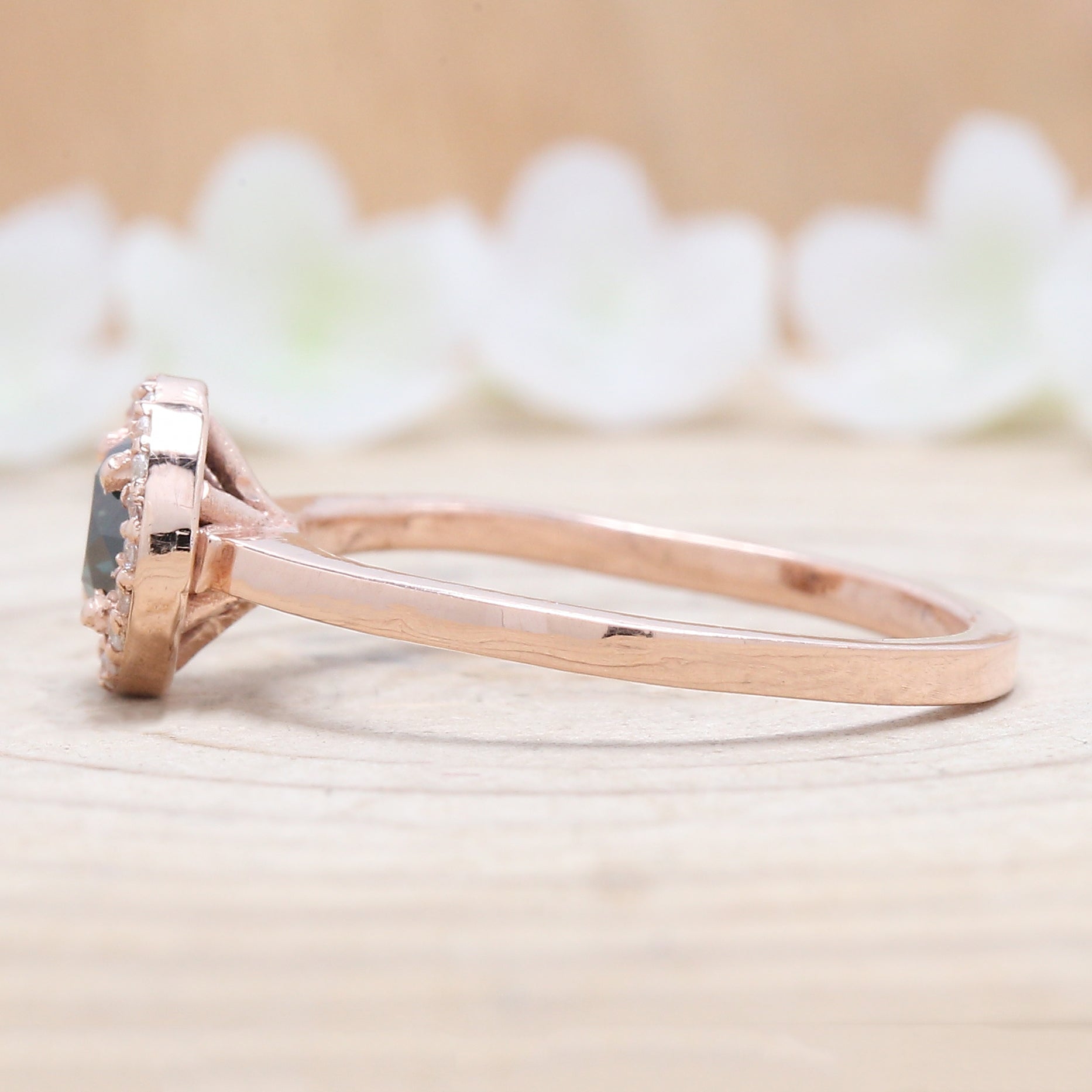 Round Cut Blue Color Diamond Ring 0.53 Ct 5.00 MM Round Shape Diamond Ring 14K Solid Rose Gold Silver Engagement Ring Gift For Her QL6201