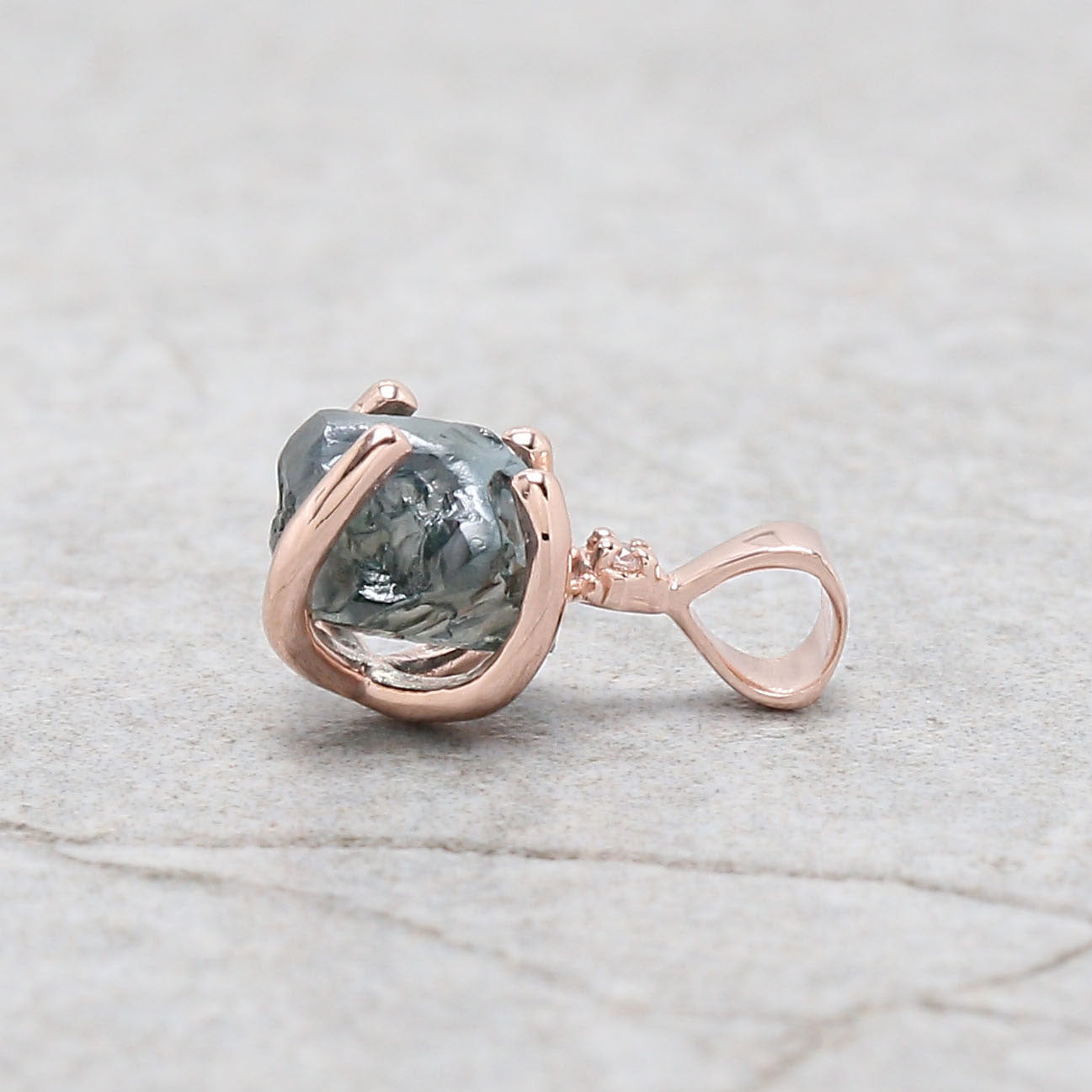 Rough Blue Color Diamond Pendant 1.48 Ct 6.85 MM Uncut Rough Pendant 14K Solid Rose Gold Silver Engagement Pendant Gift For Her QL2348