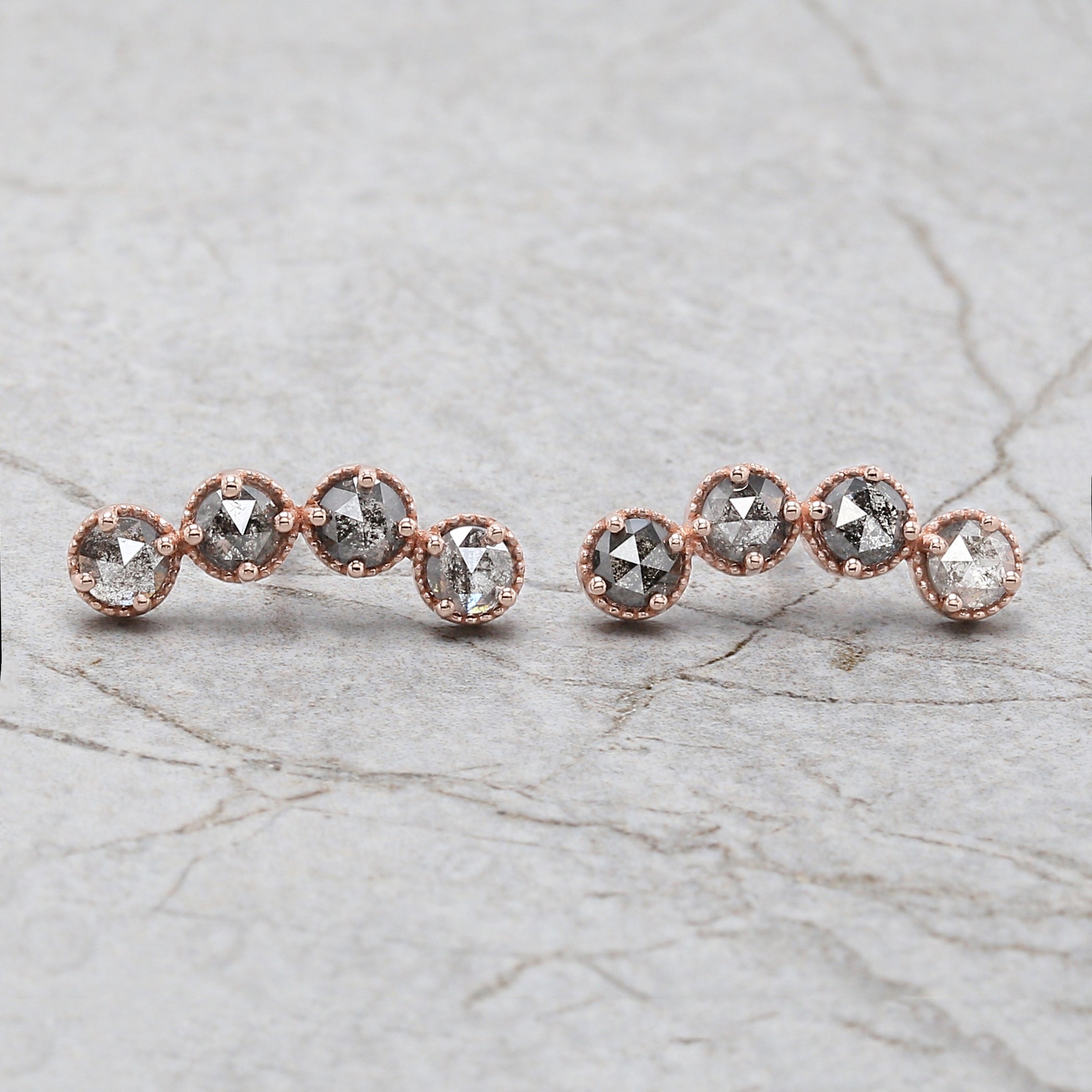 Round Rose Cut Salt and Pepper Diamond Earring Engagement Wedding Gift Earring 14K Solid Rose White Yellow Gold Earring 1.40 CT KDL2391