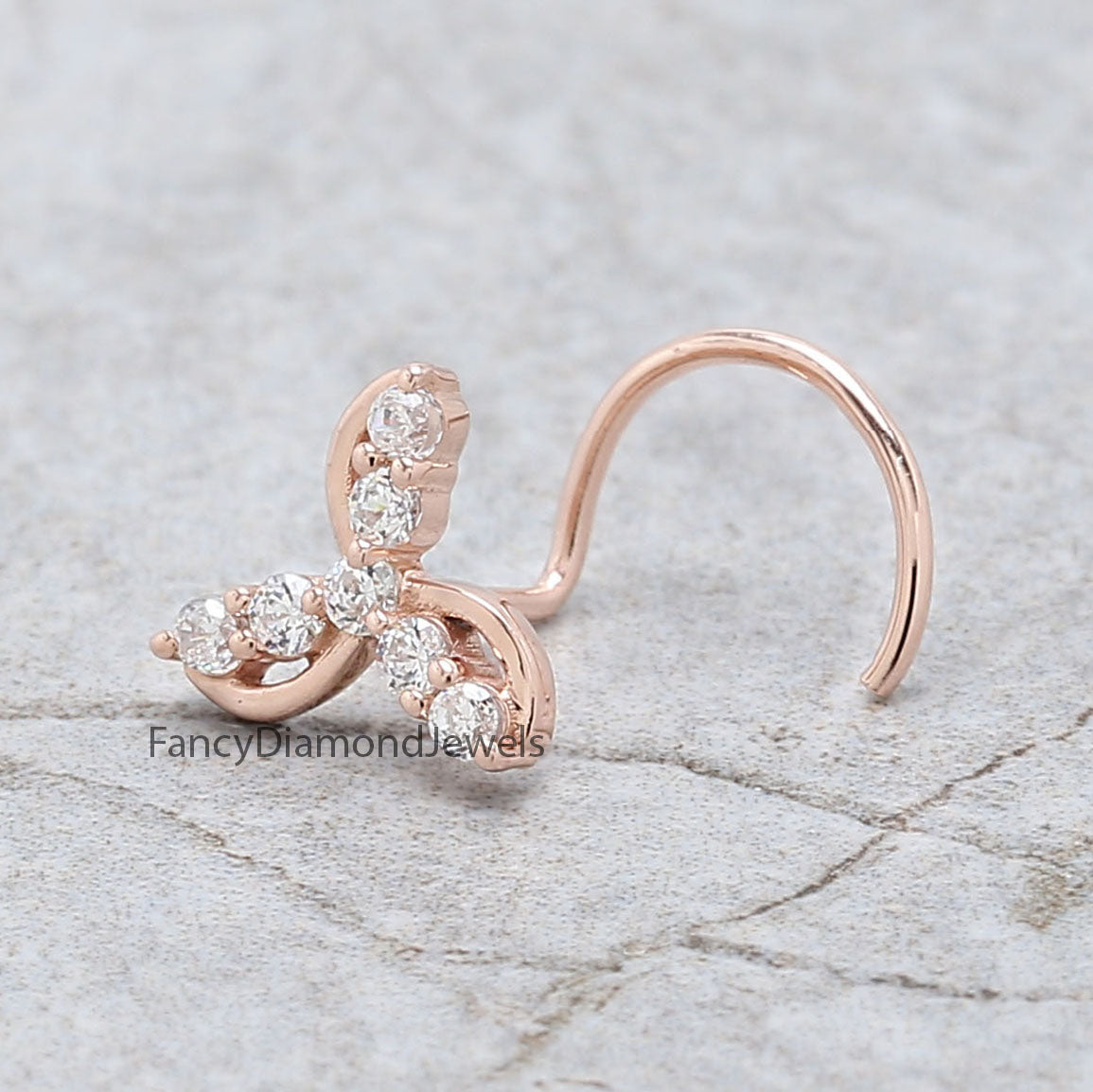 Natural White Round Diamond Nose Rings Engagement Wedding Gift Nose Ring 14K Solid Rose White Yellow Gold Nose Ring 0.11 CT KD1021