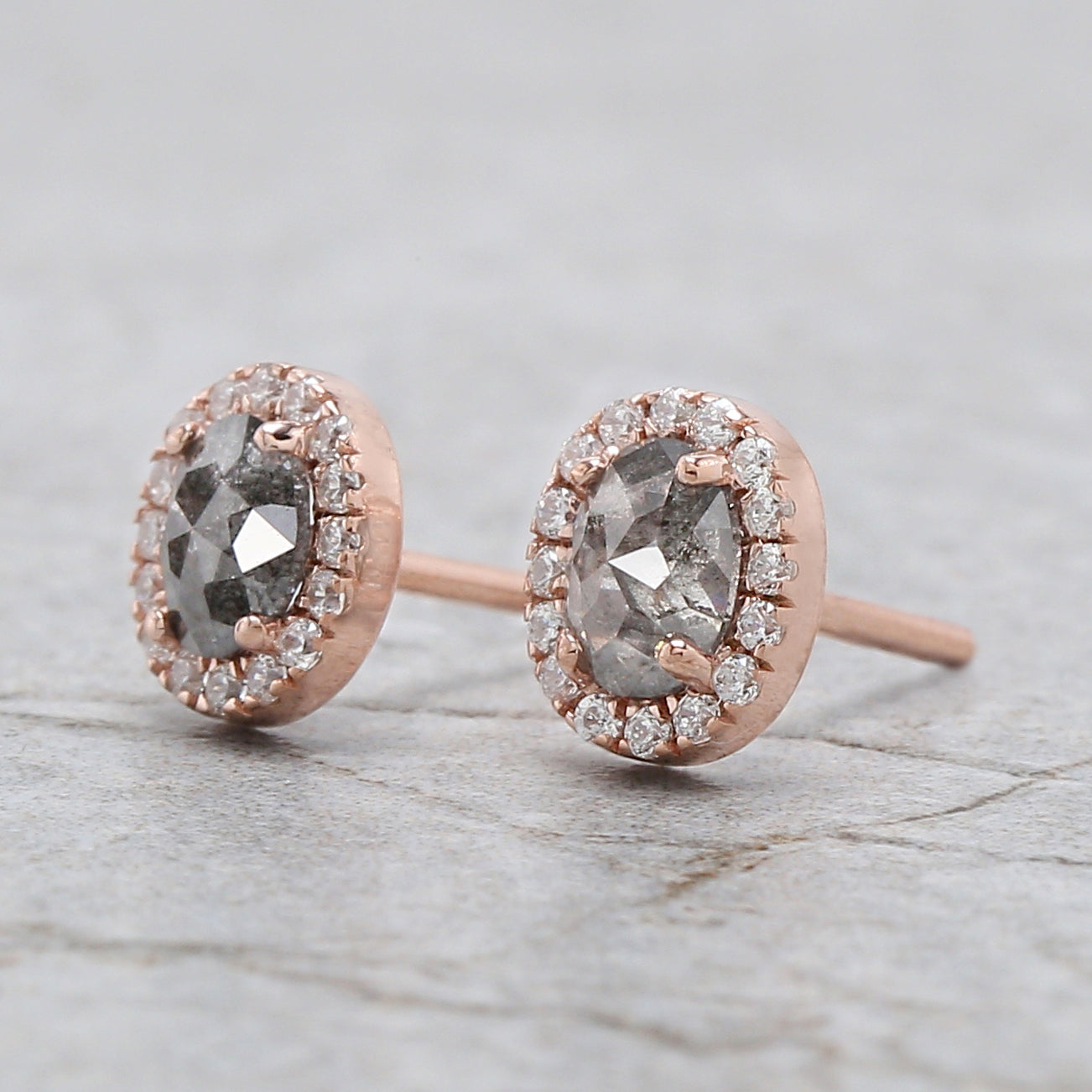 Oval Salt And Pepper Diamond Earring 0.67 Ct 5.04 MM Oval Diamond Earring 14K Solid Rose Gold Silver Engagement Earring Gift For Her QL2528