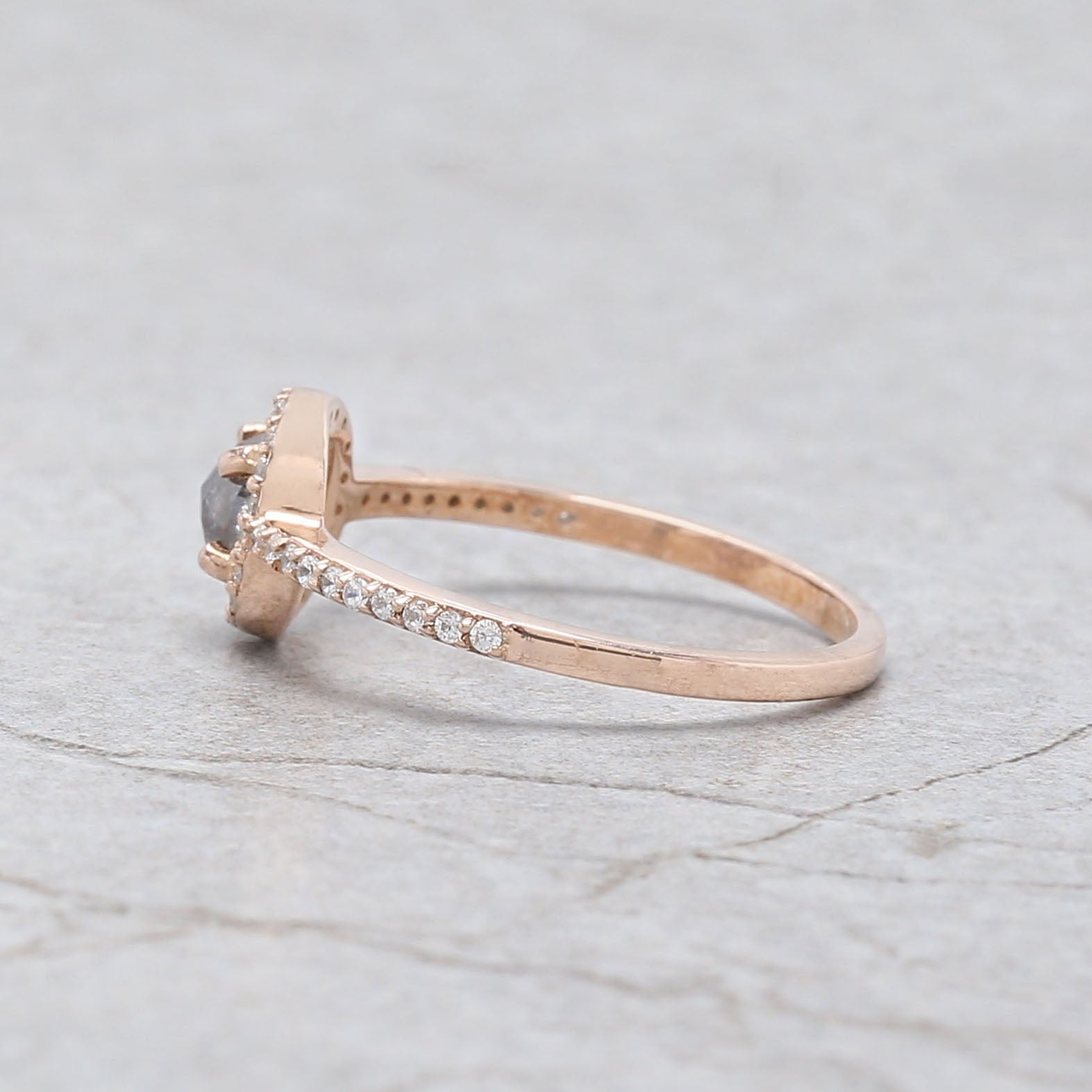 Oval Cut Salt And Pepper Diamond Ring 0.53 Ct 4.85 MM Oval Diamond Ring 14K Solid Rose Gold Silver Oval Engagement Ring Gift For Her QL3134