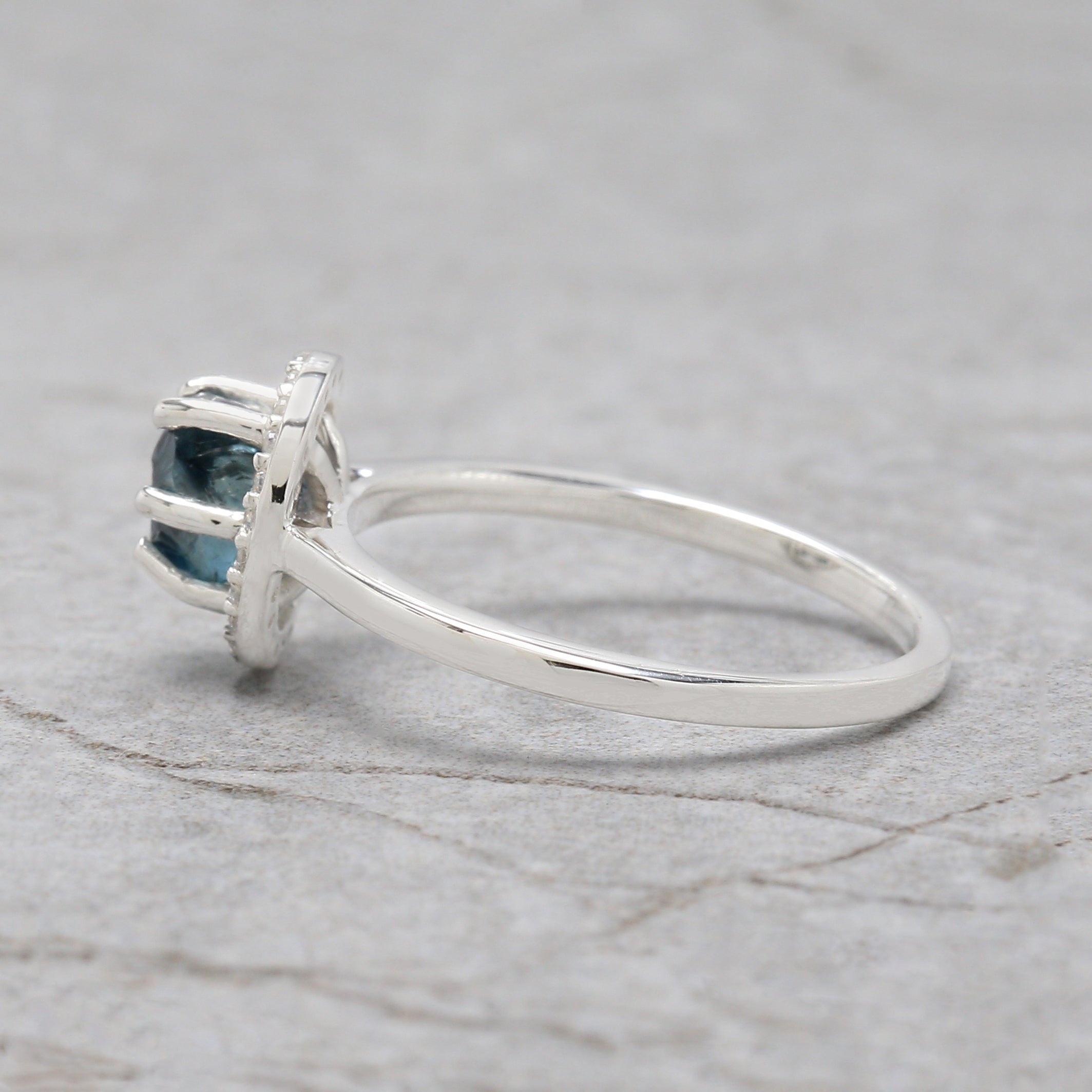 Rough Blue Color Diamond Ring 0.98 Ct 5.55 MM Rough Uncut Diamond Ring 14K Solid White Gold Silver Engagement Ring Gift For Her QLB2356