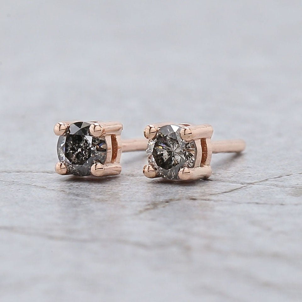 Round Salt And Pepper Diamond Earring Engagement Wedding Gift Earring 14K Solid Rose White Yellow Gold Earring 0.36 CT KD998