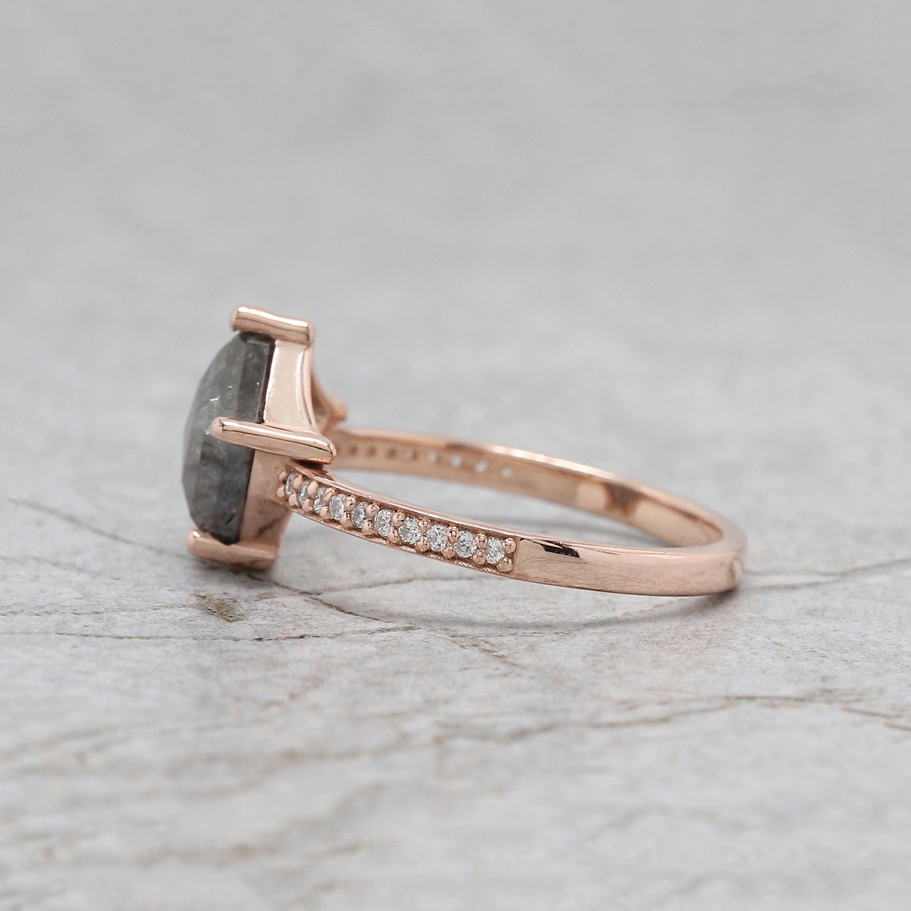 Pentagon Cut Salt And Pepper Diamond Ring 2.03 Ct 8.70 MM Pentagon Diamond Ring 14K Rose Gold Silver Engagement Ring Gift For Her QL9999