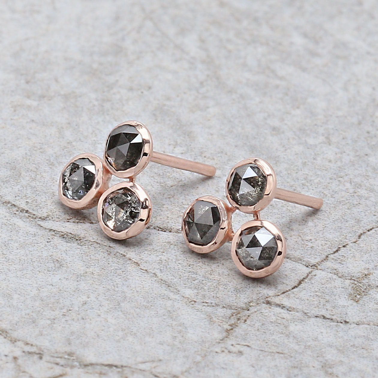 Round Rose Cut Salt and Pepper Diamond Earring Engagement Wedding Gift Earring 14K Solid Rose White Yellow Gold Earring 1.41 CT KDK2547