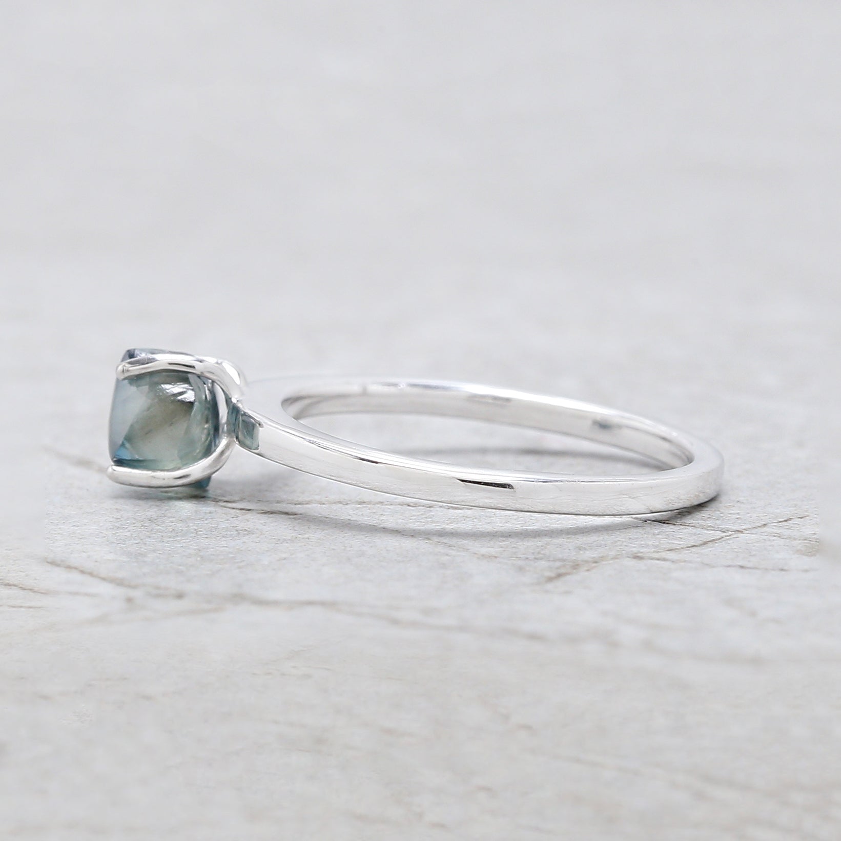 Rough Cut Blue Color Diamond Ring 1.35 Ct 6.40 MM Crystal Rough Diamond Ring 14K Solid White Gold Silver Engagement Ring Gift For Her QL2350