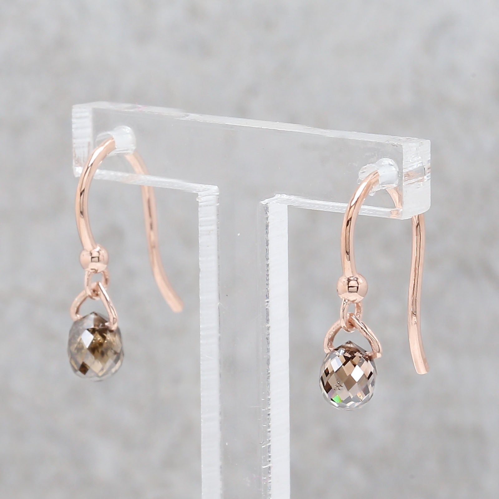 Drop Cut Brown Color Diamond Earring 1.14 Ct 4.80 MM Drop Shape Diamond Earring 14K Rose Gold Silver Drop Earring Gift For Her QL144
