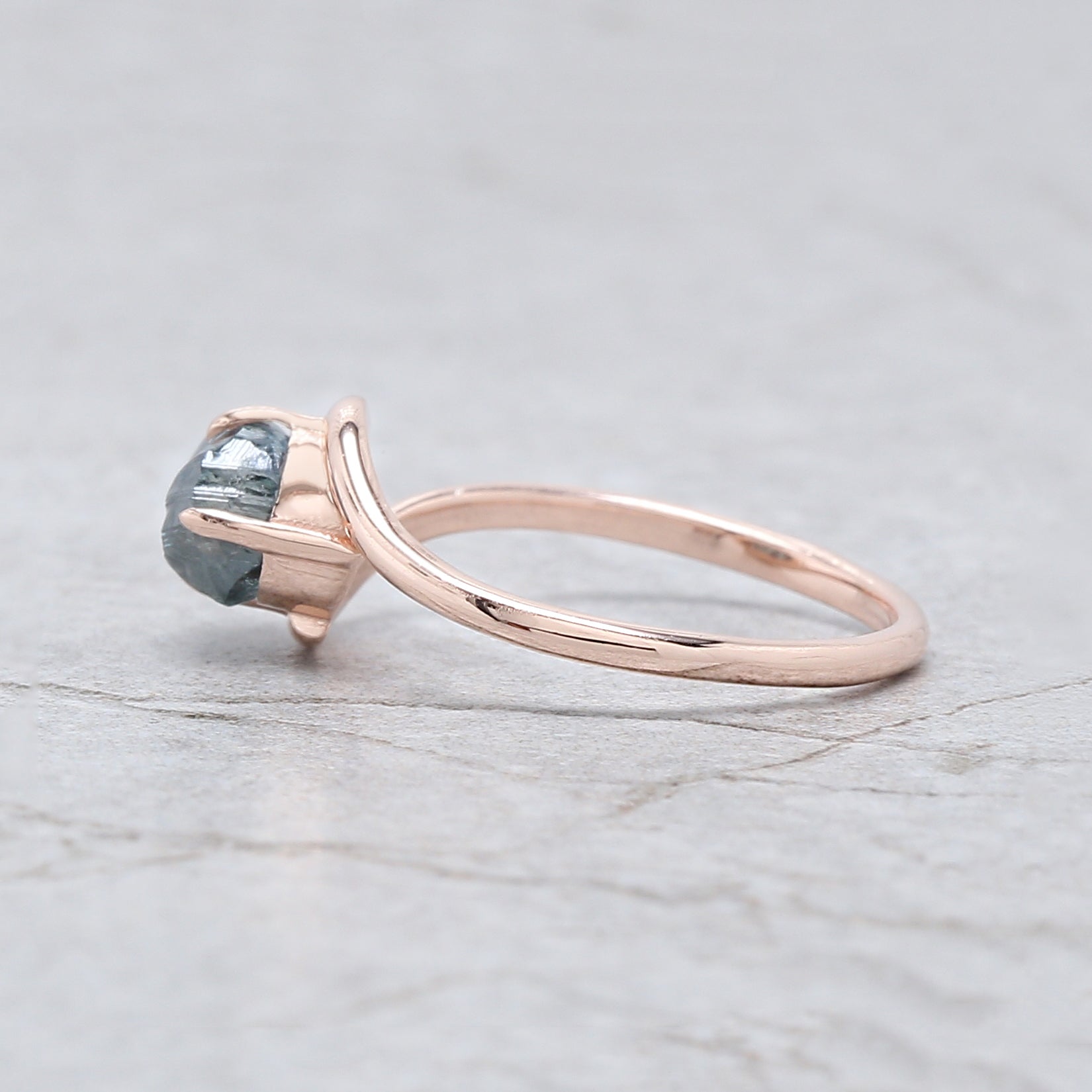 Rough Blue Color Diamond Ring 1.49 Ct 7.07 MM Crystal Rough Diamond Ring 14K Solid Rose Gold Silver Engagement Ring Gift For Her QLB2274