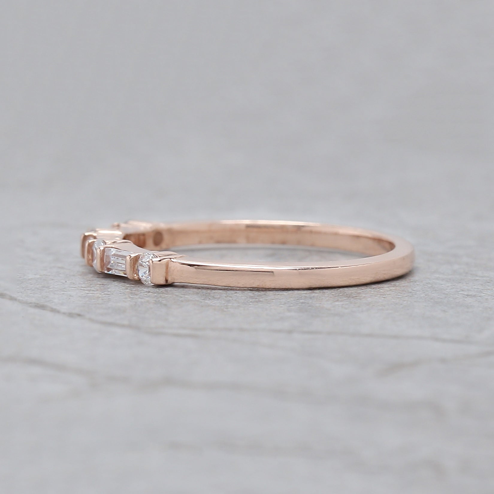 Round White Diamond Band Baguette Diamond Band Engagement Wedding Gift Band 14K Solid Rose White Yellow Gold Band 0.20 Ct KD893