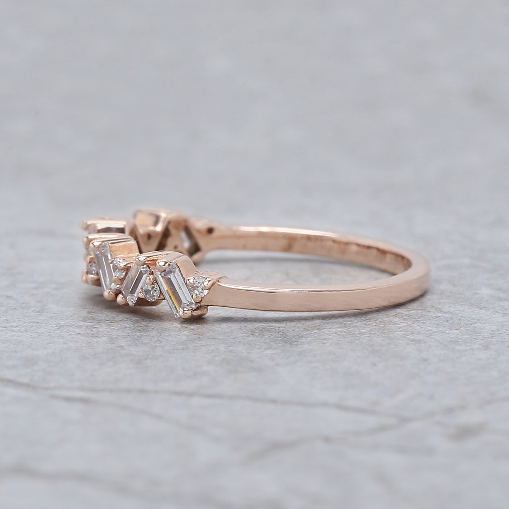 Round White Diamond Band Baguette Diamond Band Engagement Wedding Gift Band 14K Solid Rose White Yellow Gold Band 0.62 Ct KD892