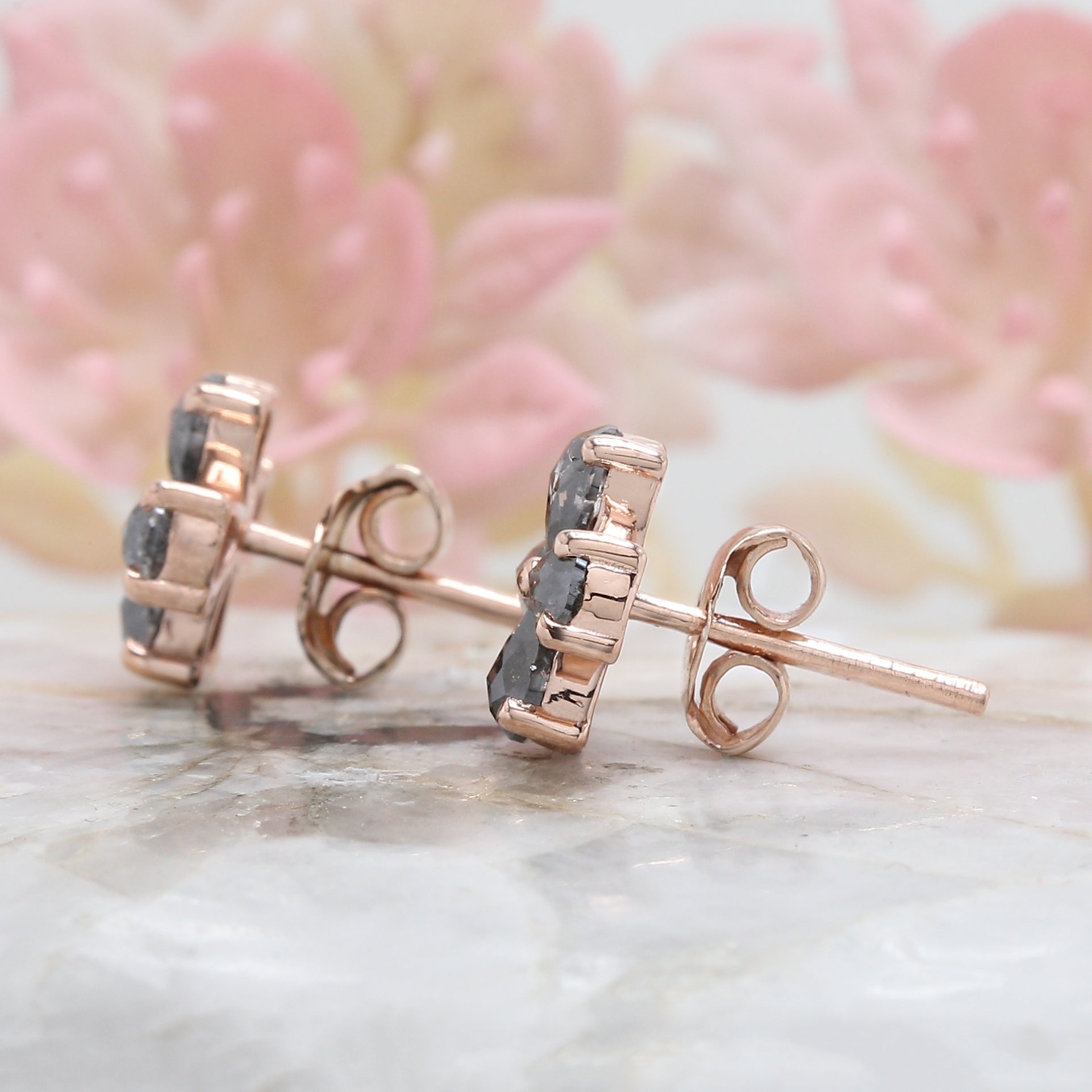 Pear Cut Salt And Pepper Diamond Earring 1.11 Ct 4.15 MM Pear Shape Diamond Earring 14K Solid Rose Gold Silver Engagement Earring QL1281