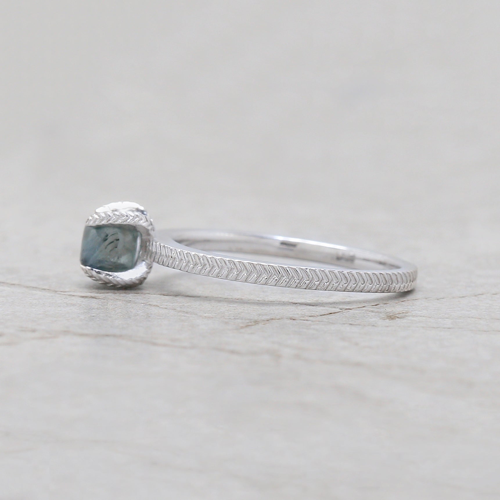 Rough Blue Color Diamond Ring 1.11 Ct 5.85 MM Crystal Rough Diamond Ring 14K Solid White Gold Silver Engagement Ring Gift For Her QL2358