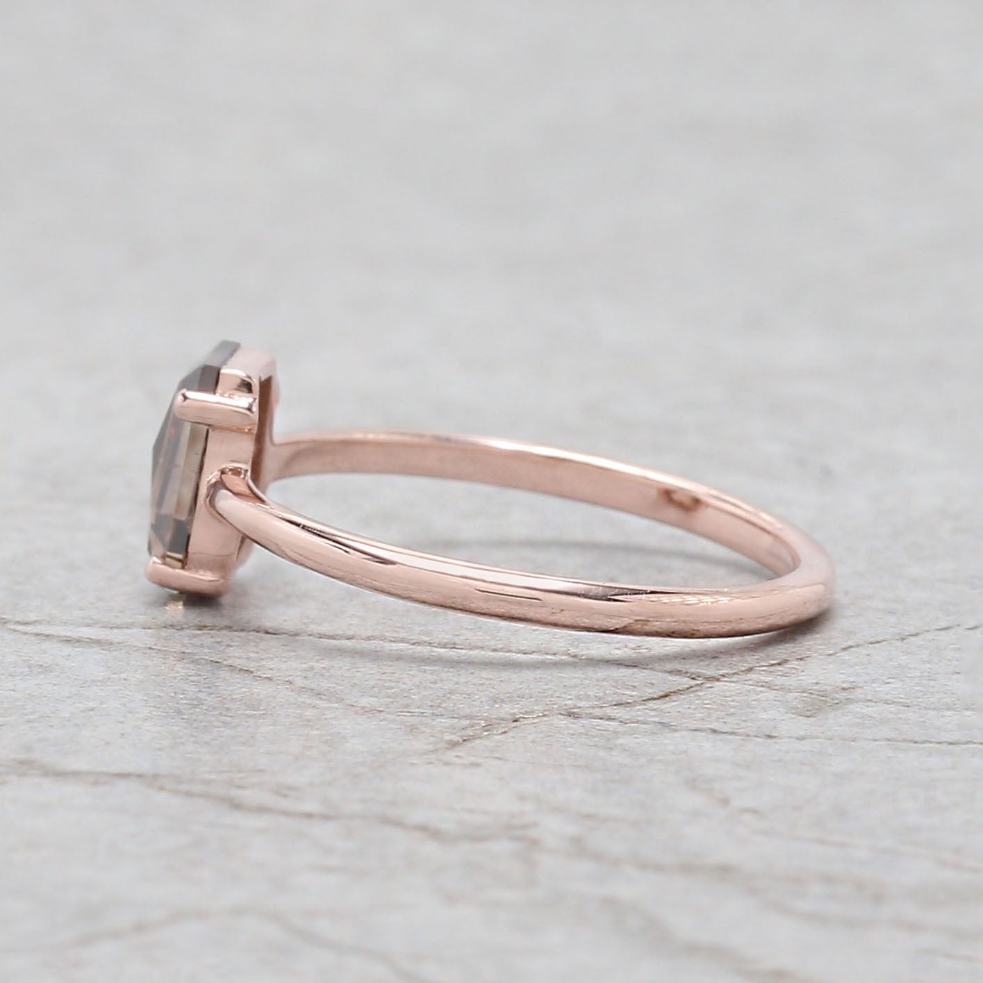 Coffin Brown Color Diamond Ring 0.86 Ct 7.20 MM Brown Color Coffin Diamond Ring 14K Solid Rose Gold Silver Engagement Ring Gift For Her QL6459
