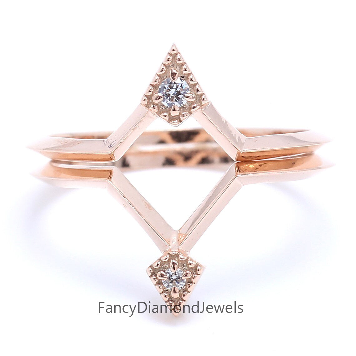 14K Rose Gold Band White Round Diamond Ring Engagement Wedding Gift Band Ring KD832