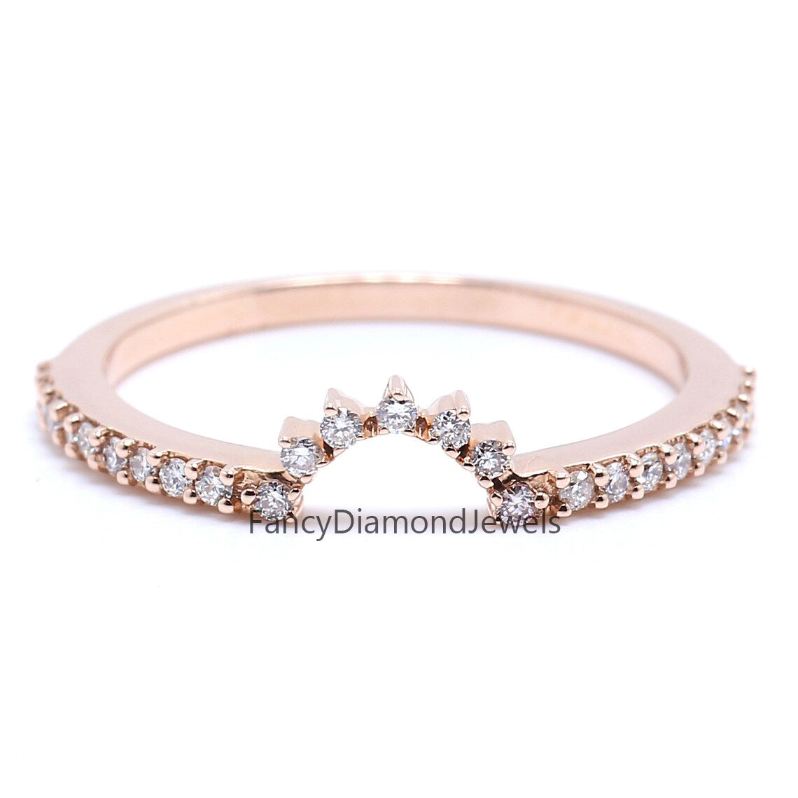 14K Rose Gold Band White Round Diamond Ring Engagement Wedding Gift Band Ring KD833
