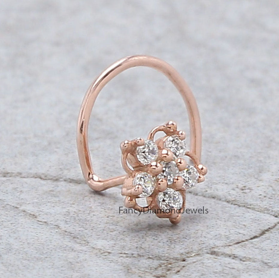 Natural White Round Diamond Nose Rings Engagement Wedding Gift Nose Ring 14K Solid Rose White Yellow Gold Nose Ring 0.06 CT KD1011