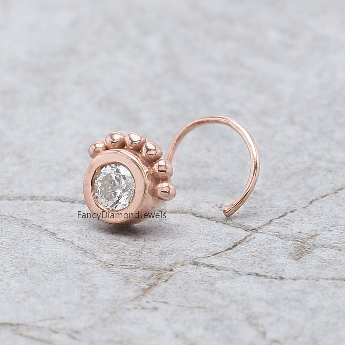 Natural White Round Diamond Nose Rings Engagement Wedding Gift Nose Ring 14K Solid Rose White Yellow Gold Nose Ring 0.17 CT KD1019