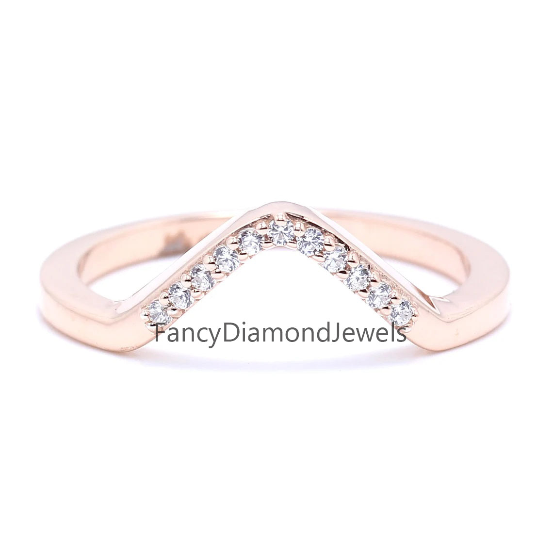 14K Rose Gold Band White Round Diamond Ring Engagement Wedding Gift Band Ring KD836