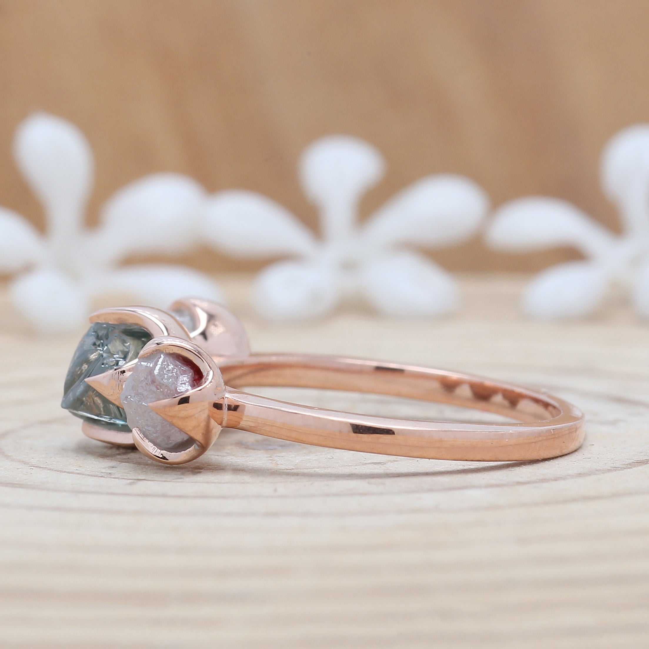 1.19 CT Blue Diamond Ring, Rough Cut Diamond Ring, Engagement Ring, Irregular Diamond Ring, 14K Rose Gold Ring, Uncut Diamond Ring KDL9772