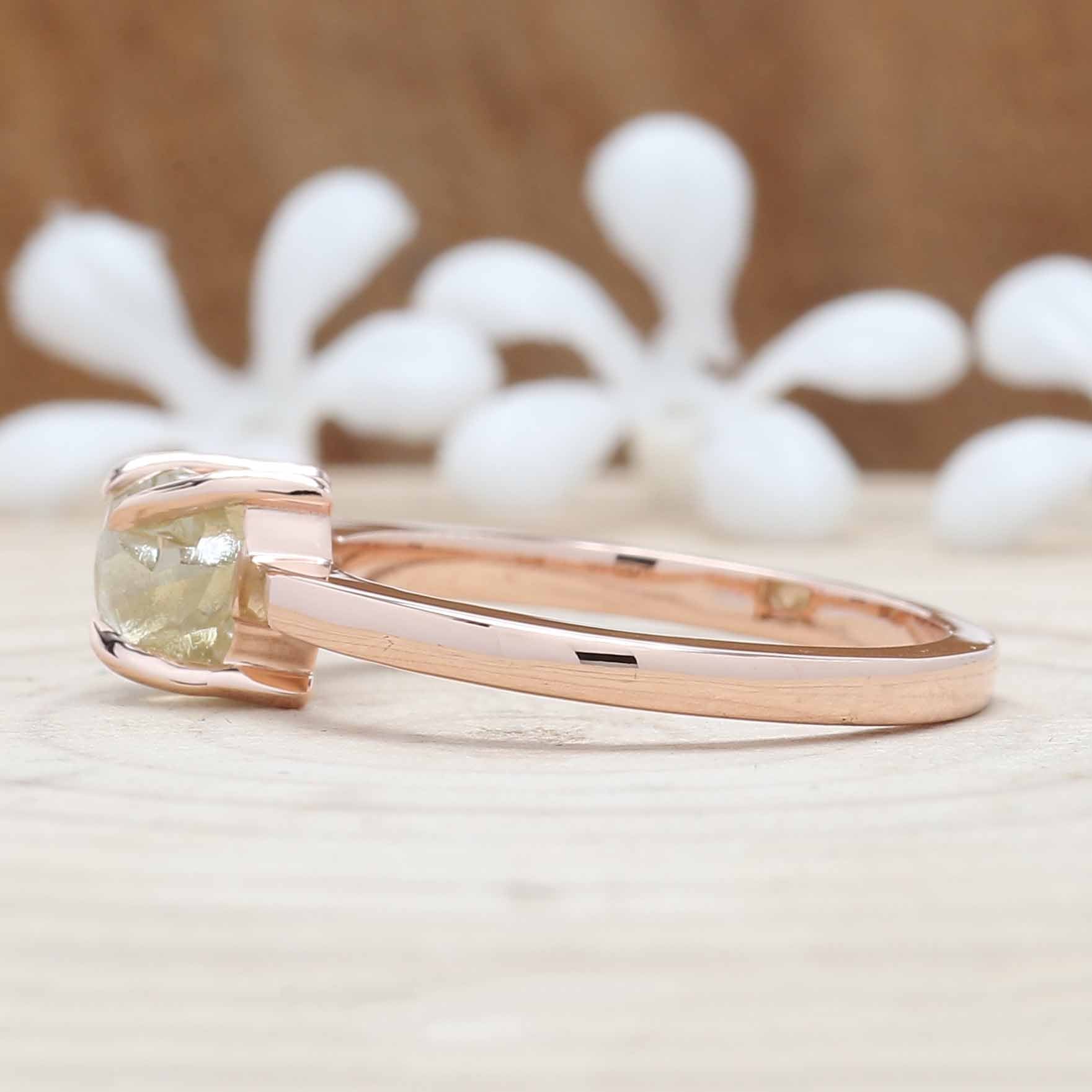 Rough Yellow Color Diamond Ring 1.29 Ct 5.45 MM Crystal Rough Diamond Ring 14K Solid Rose Gold Silver Engagement Ring Gift For Her QL3124