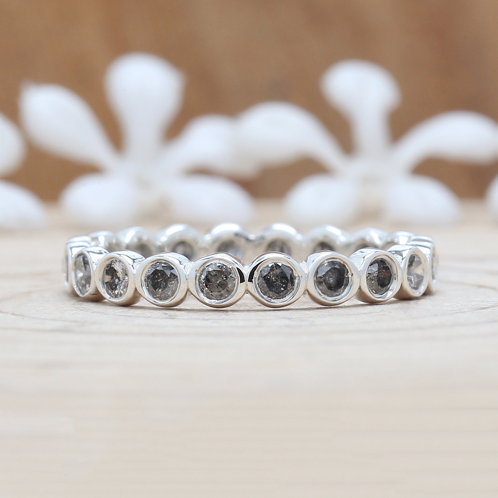 0.70 CT, Salt And Pepper Band, Round Brilliant Cut Diamond Band, Engagement Band, 14K White Gold Band, Wedding Band, Gift For Her KD931