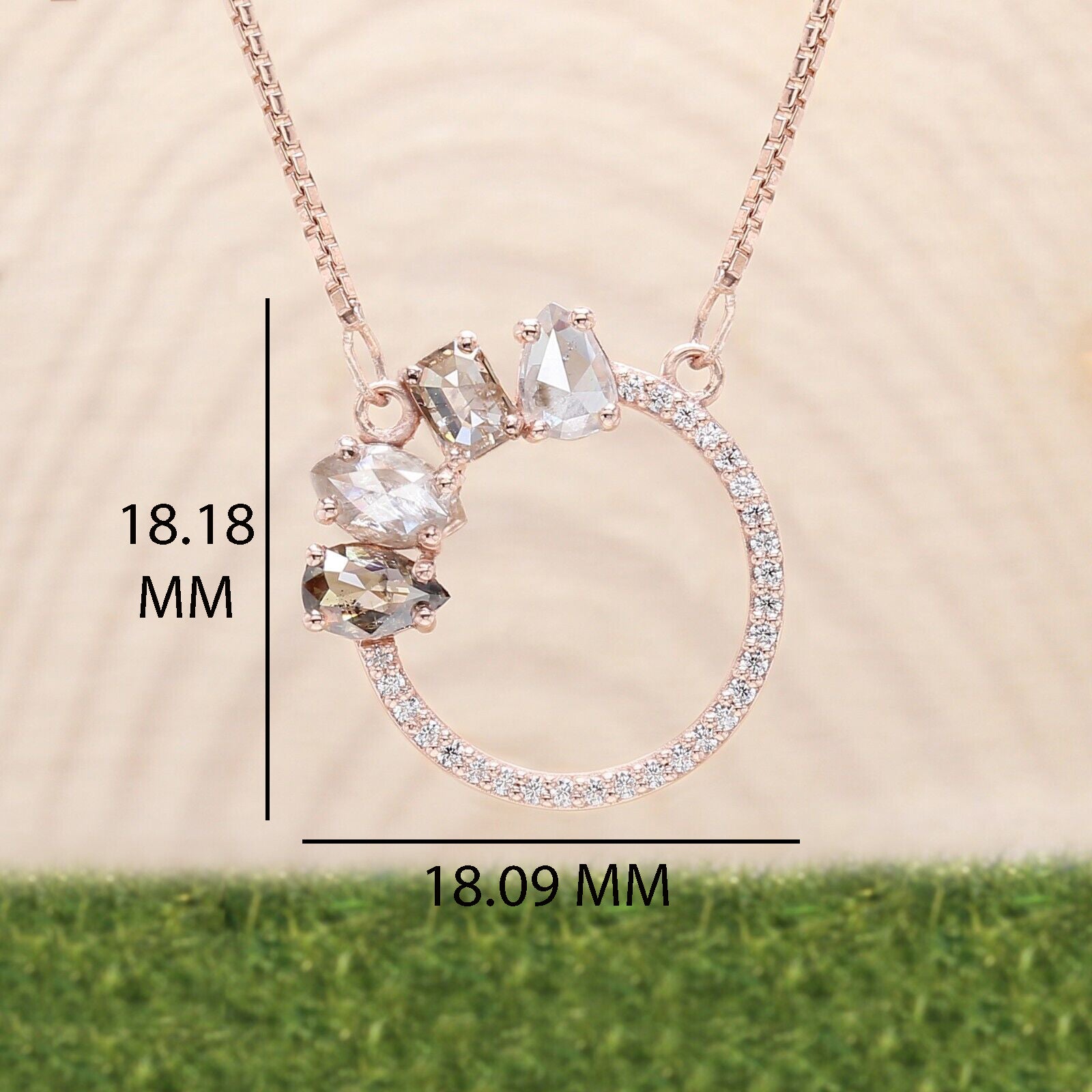 Mix Shape Salt And Pepper Diamond Pendant 0.94 CT 6.03 MM Mix Shape Cut Diamond Pendant 14K Solid Rose Gold Silver Engagement Pendant QL1974