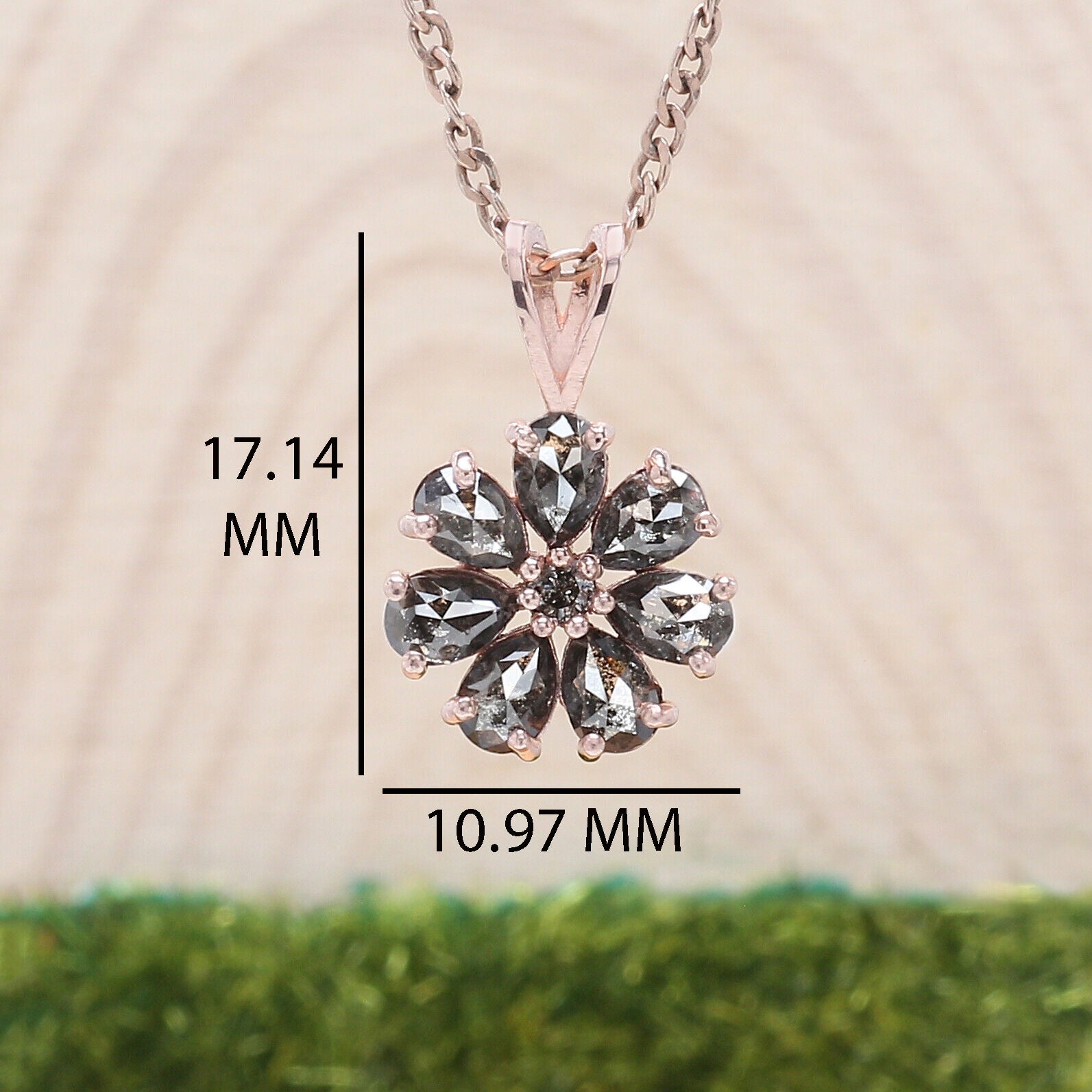 Pear Cut Salt And Pepper Diamond Pendant 1.05 Ct 4.25 MM Pear Shape Diamond Pendant 14K Solid Rose Gold Silver Engagement Pendant QL1278