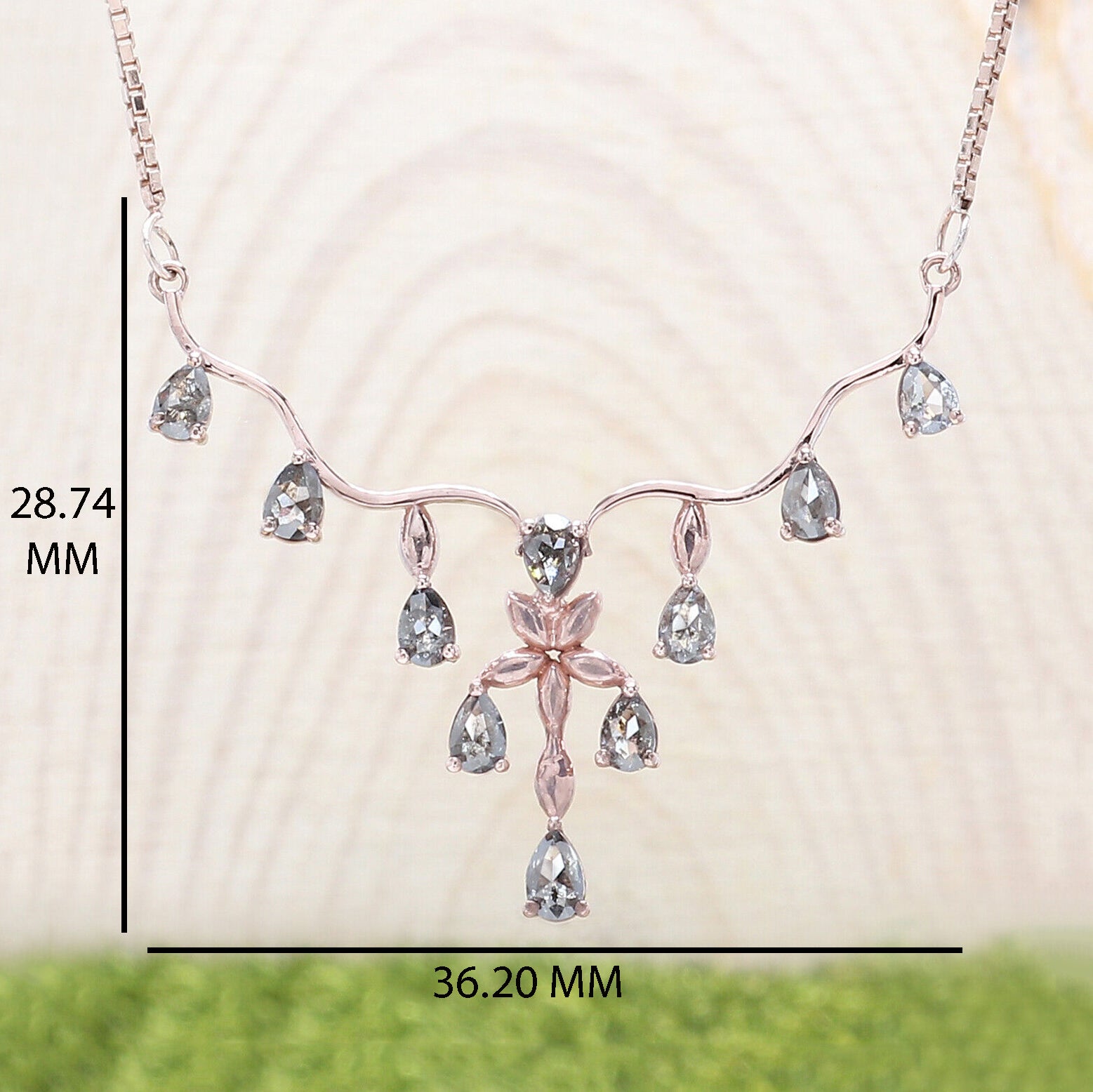 Pear Cut Salt And Pepper Diamond Pendant 1.19 Ct 4.25 MM Pear Shape Diamond Pendant 14K Solid Rose Gold Silver Engagement Pendant QL1294