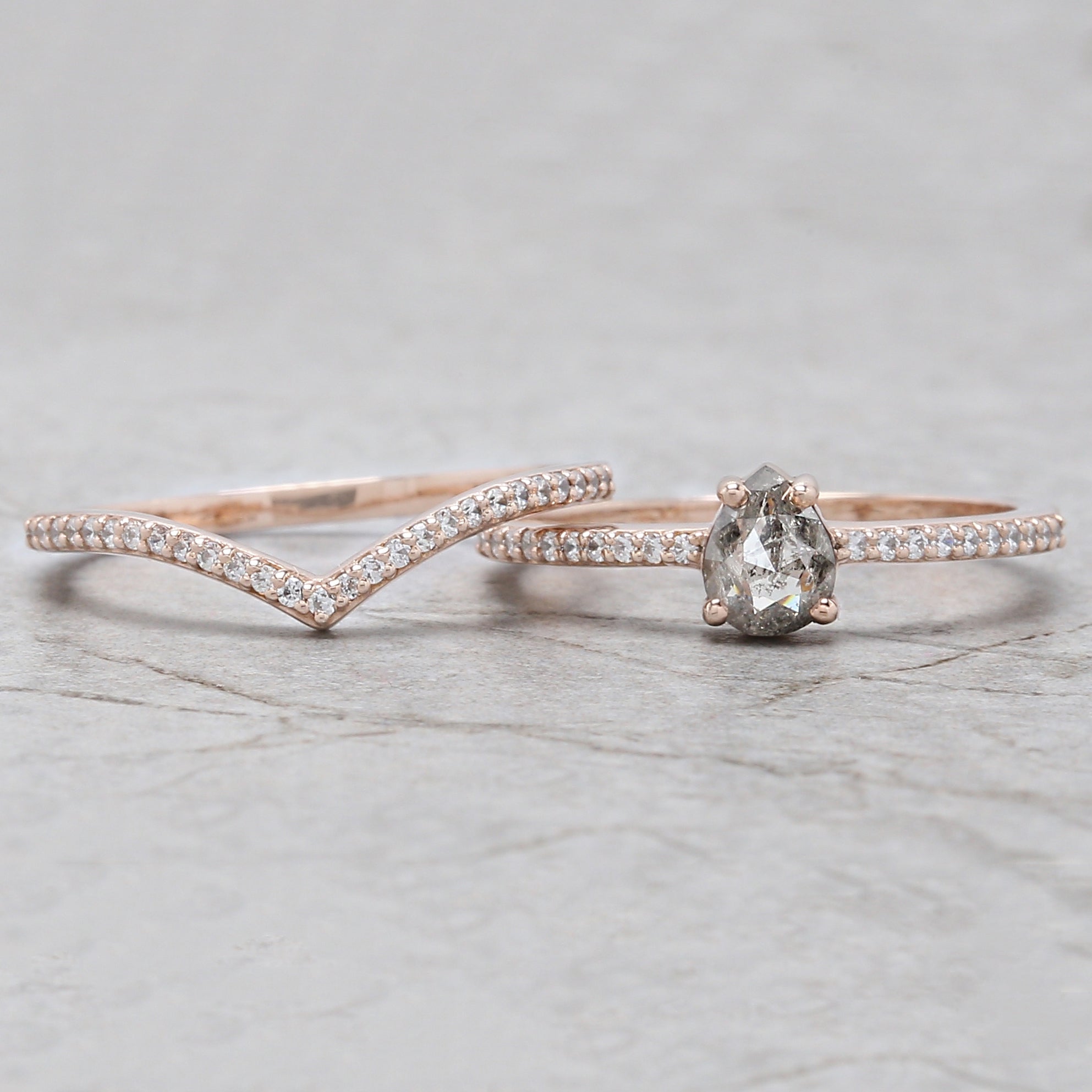 Pear Cut Salt And Pepper Diamond Ring 0.34 Ct 5.80 MM Pear Diamond Ring 14K Solid Rose Gold Silver Pear Engagement Ring Gift For Her QL3127