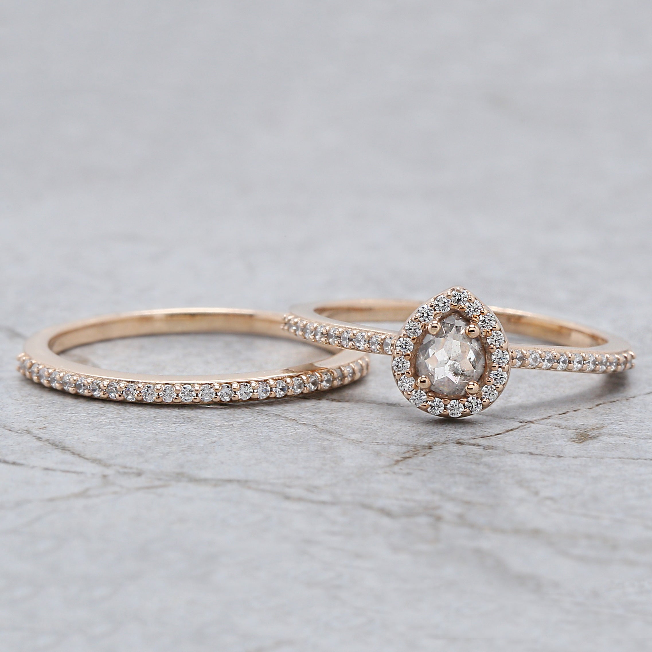 Pear Cut Salt And Pepper Diamond Ring 0.23 Ct 4.65 MM Pear Diamond Ring 14K Solid Rose Gold Silver Pear Engagement Ring Gift For Her QN2529