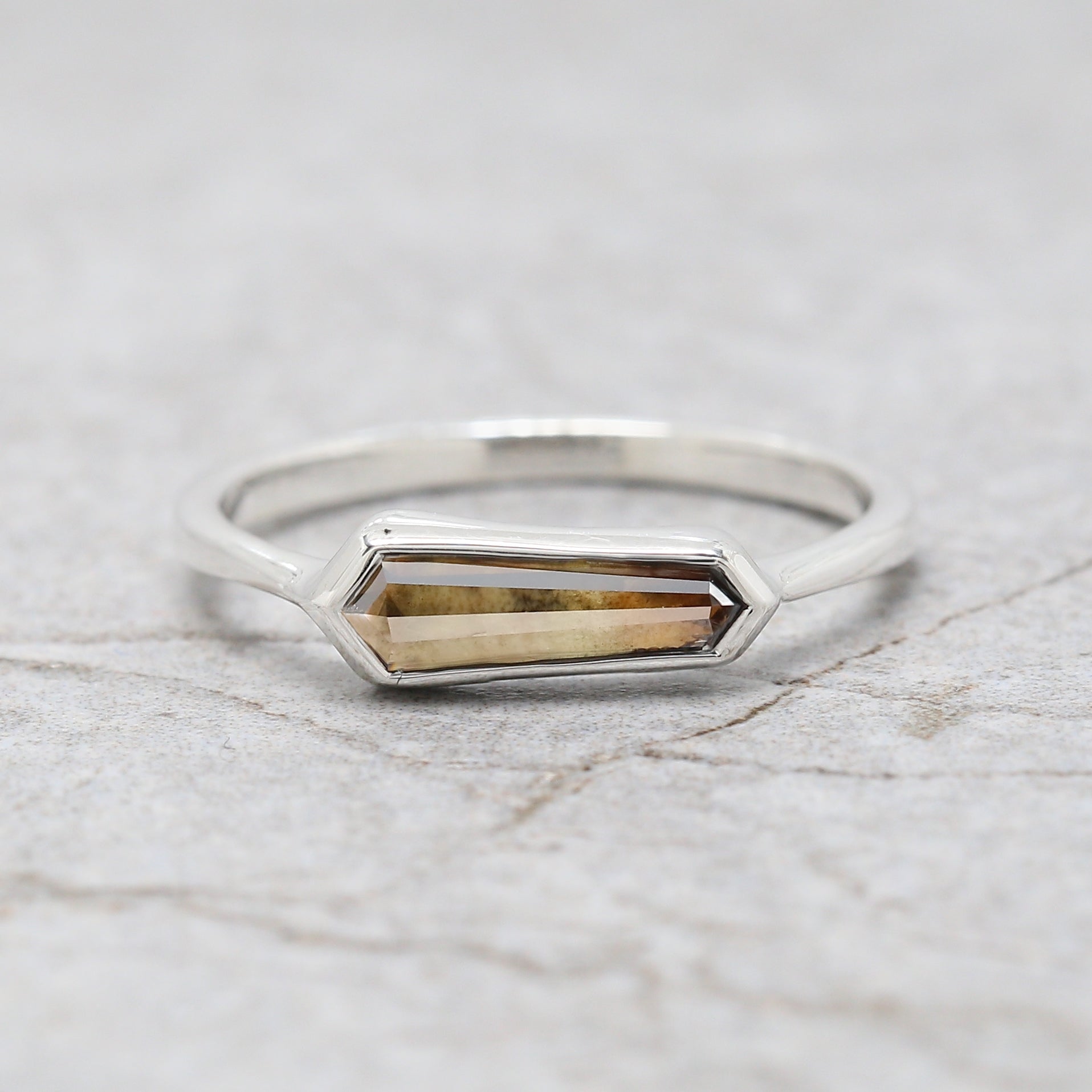 Shield Brown Color Diamond Ring 0.64 Ct 10.75 MM Shield Cut Diamond Ring 14K Solid White Gold Silver Engagement Ring Gift For Her QLB1778