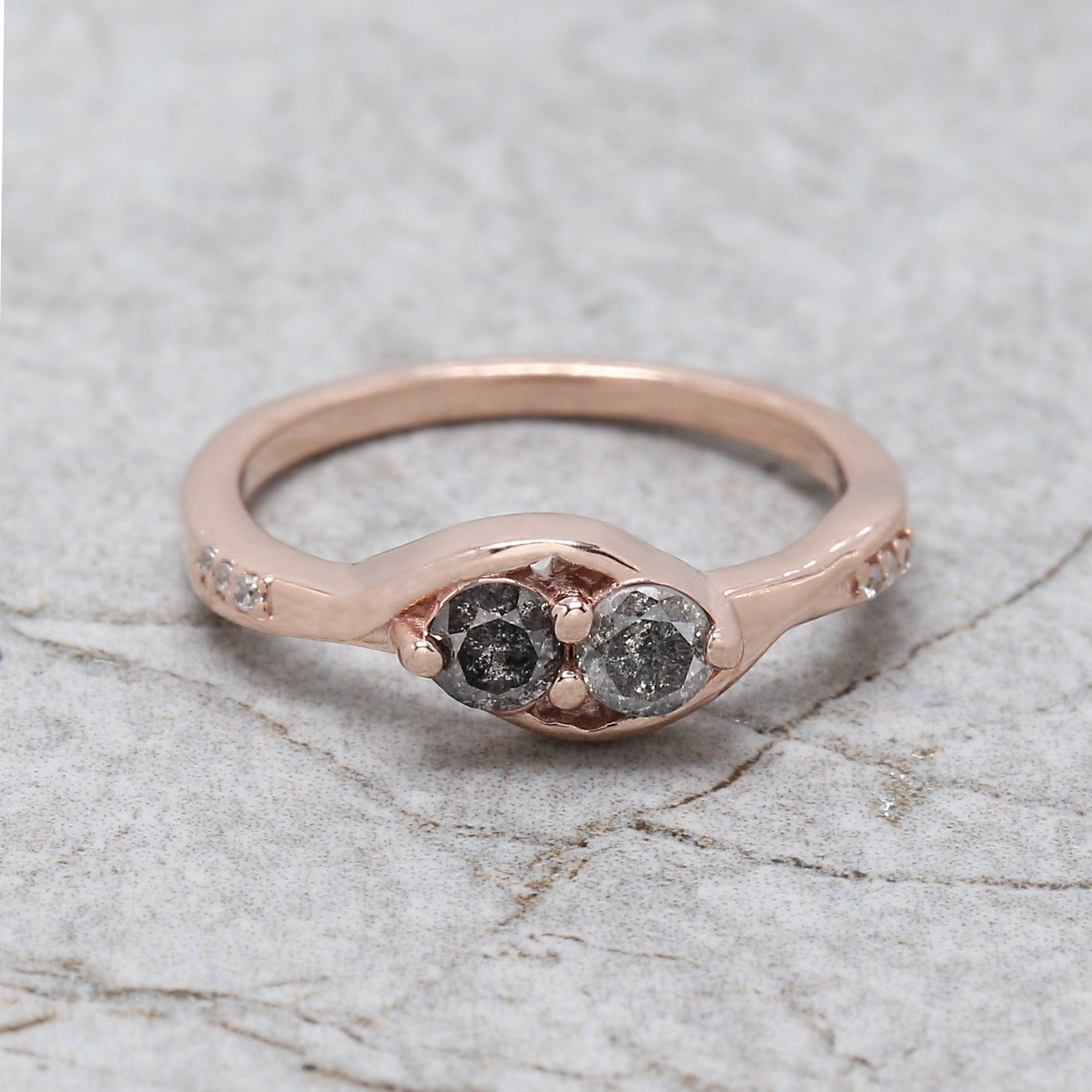 Round Shape Salt And Pepper Diamond Ring 0.40 Ct 3.70 MM Round Cut Diamond Ring 14K Solid Rose Gold Silver Engagement Ring Gift For Her QL1062