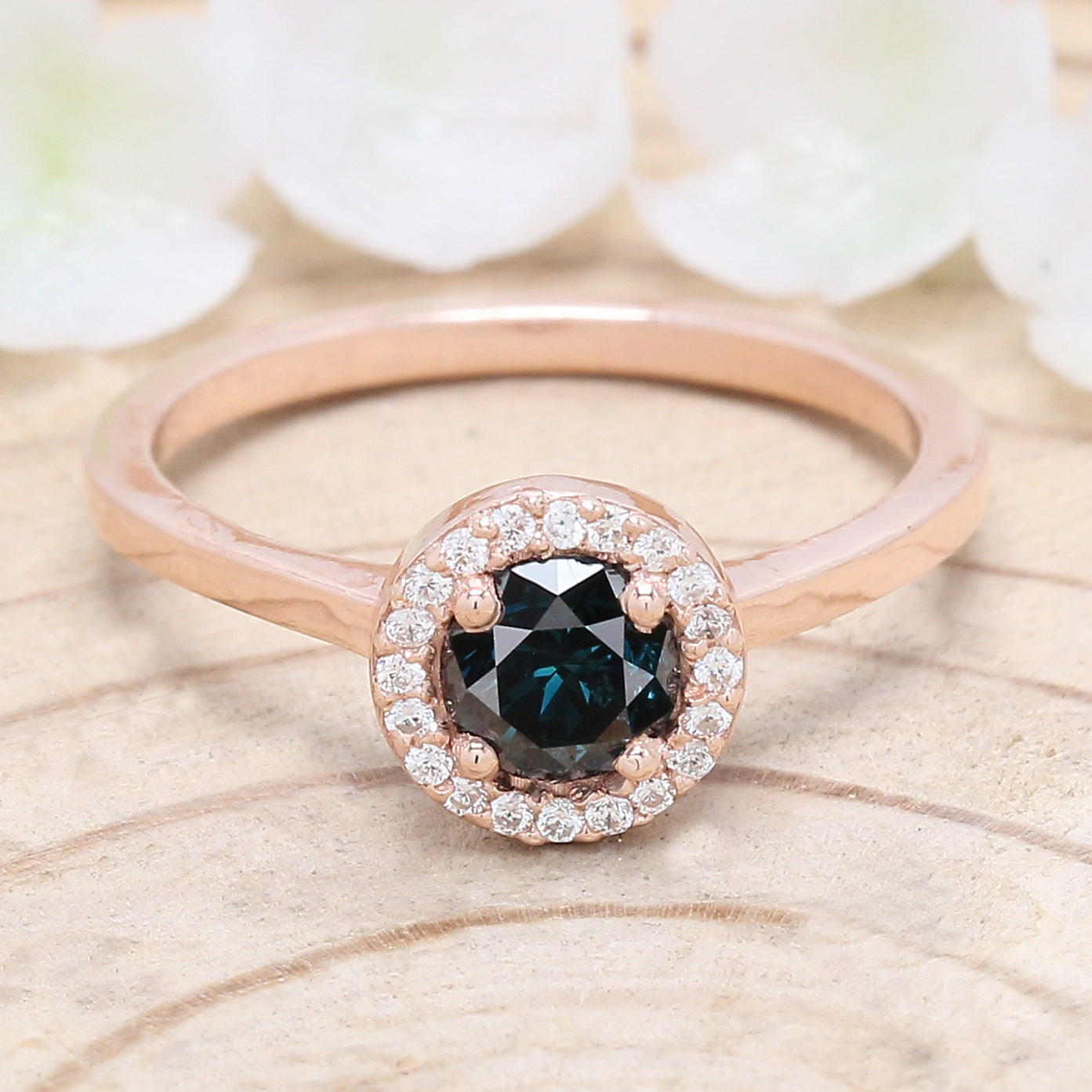 Round Cut Blue Color Diamond Ring 0.53 Ct 5.00 MM Round Shape Diamond Ring 14K Solid Rose Gold Silver Engagement Ring Gift For Her QL6201