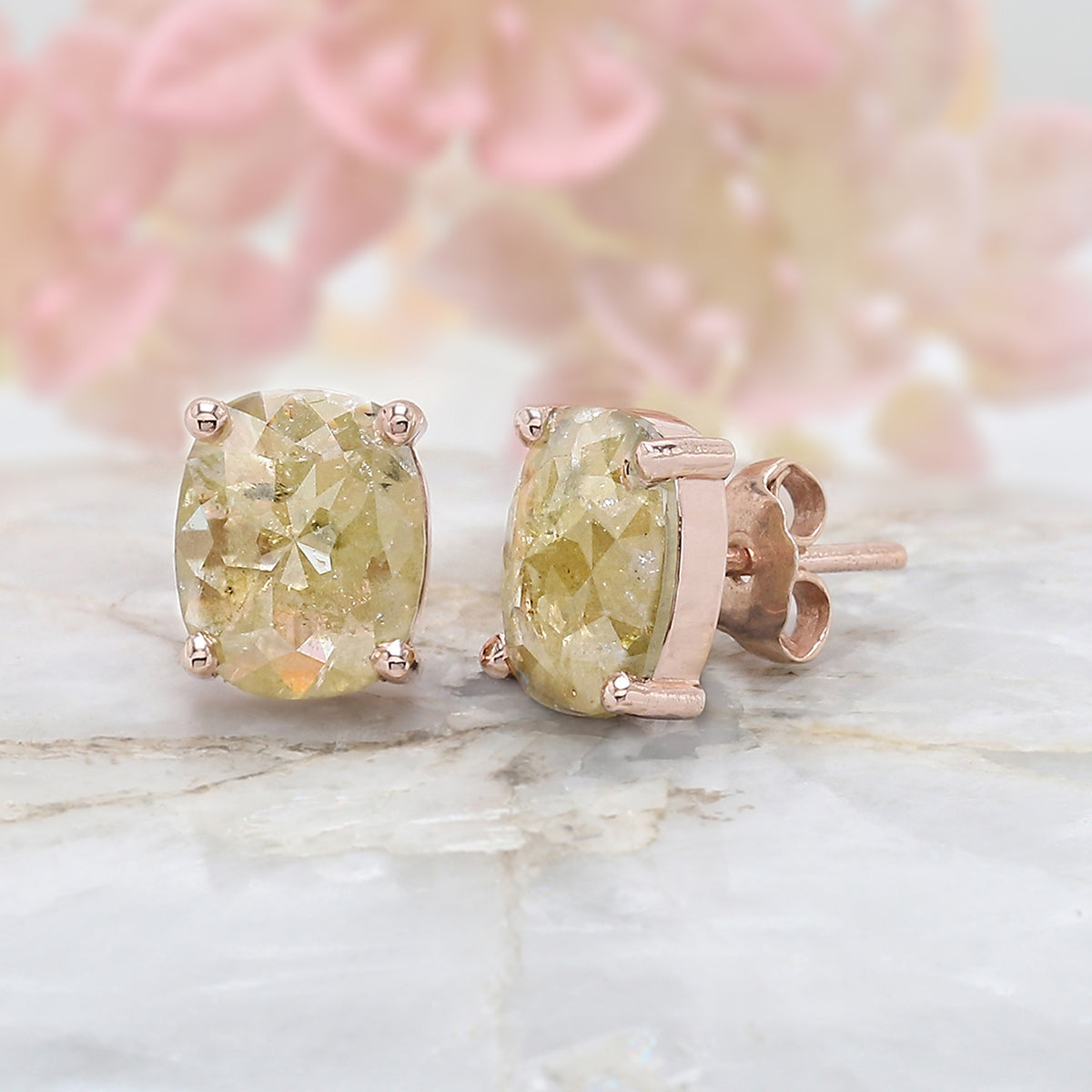 Oval Cut Yellow Color Diamond Earring 2.75 Ct 9.00 MM Oval Diamond Earring 14K Solid Rose Gold Silver Engagement Earring Gift For Her QL5016
