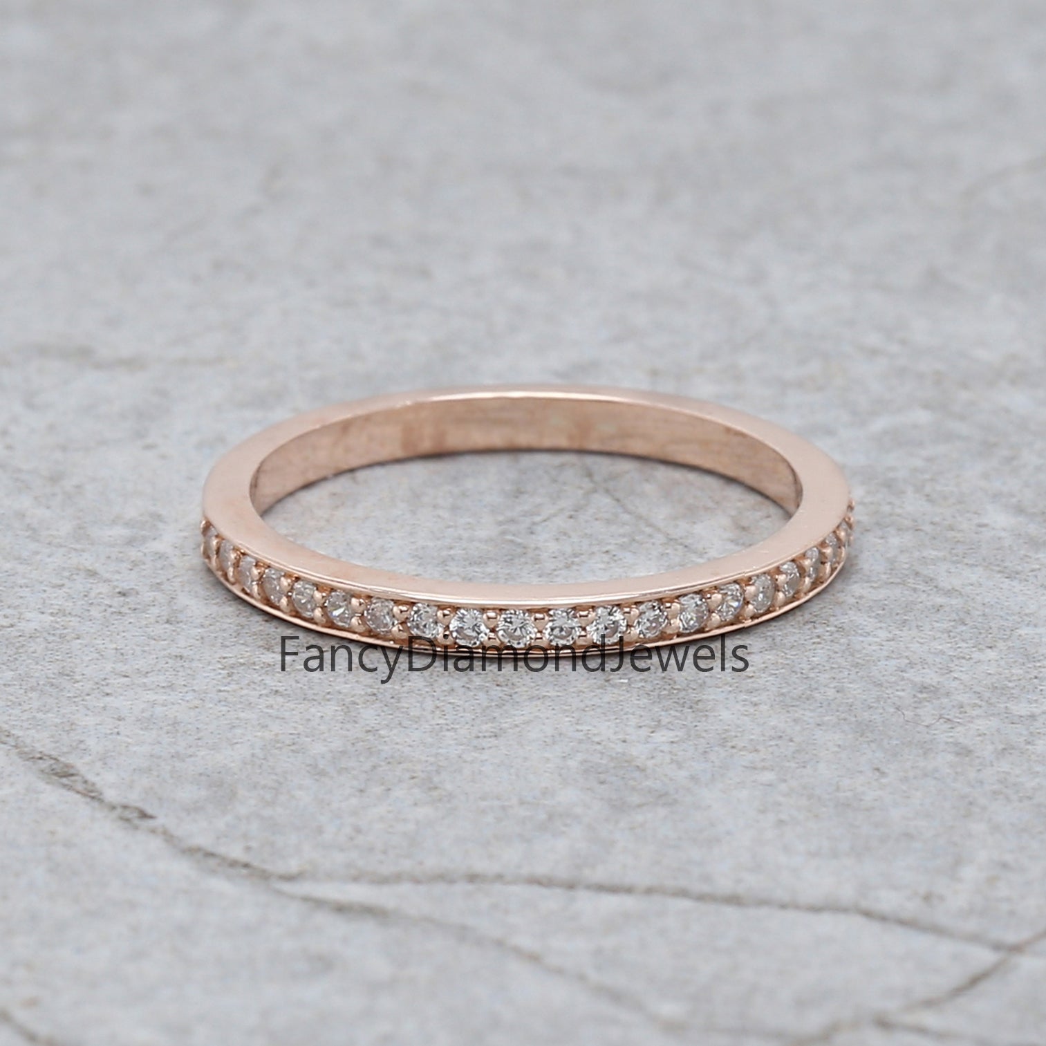 Round White Diamond Band Engagement Wedding Gift Band 14K Solid Rose White Yellow Gold Band 0.15 Ct KD887
