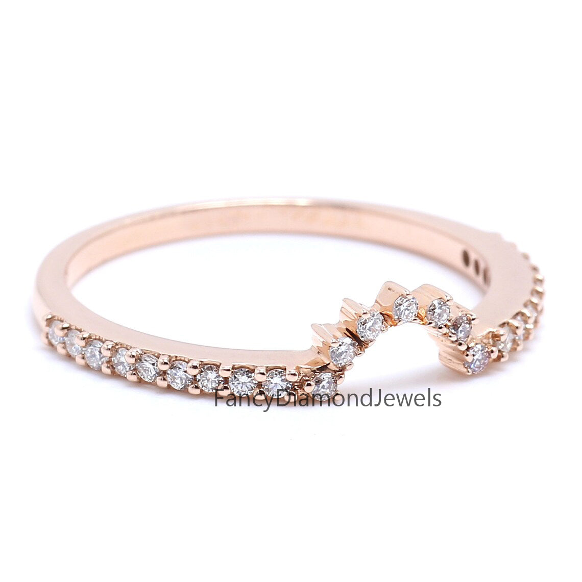14K Rose Gold Band White Round Diamond Ring Engagement Wedding Gift Band Ring KD833