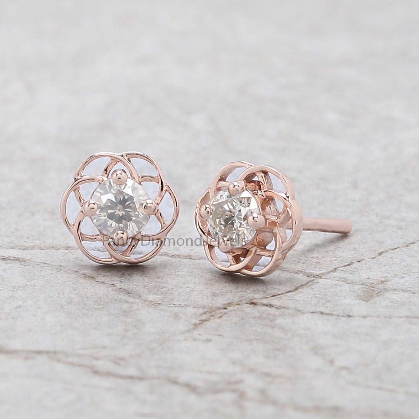 Round Salt And Pepper Diamond Earring 0.37 Ct 3.60 MM Round Diamond Earring 14K Rose Gold Silver Engagement Earring Gift For Her QN1870