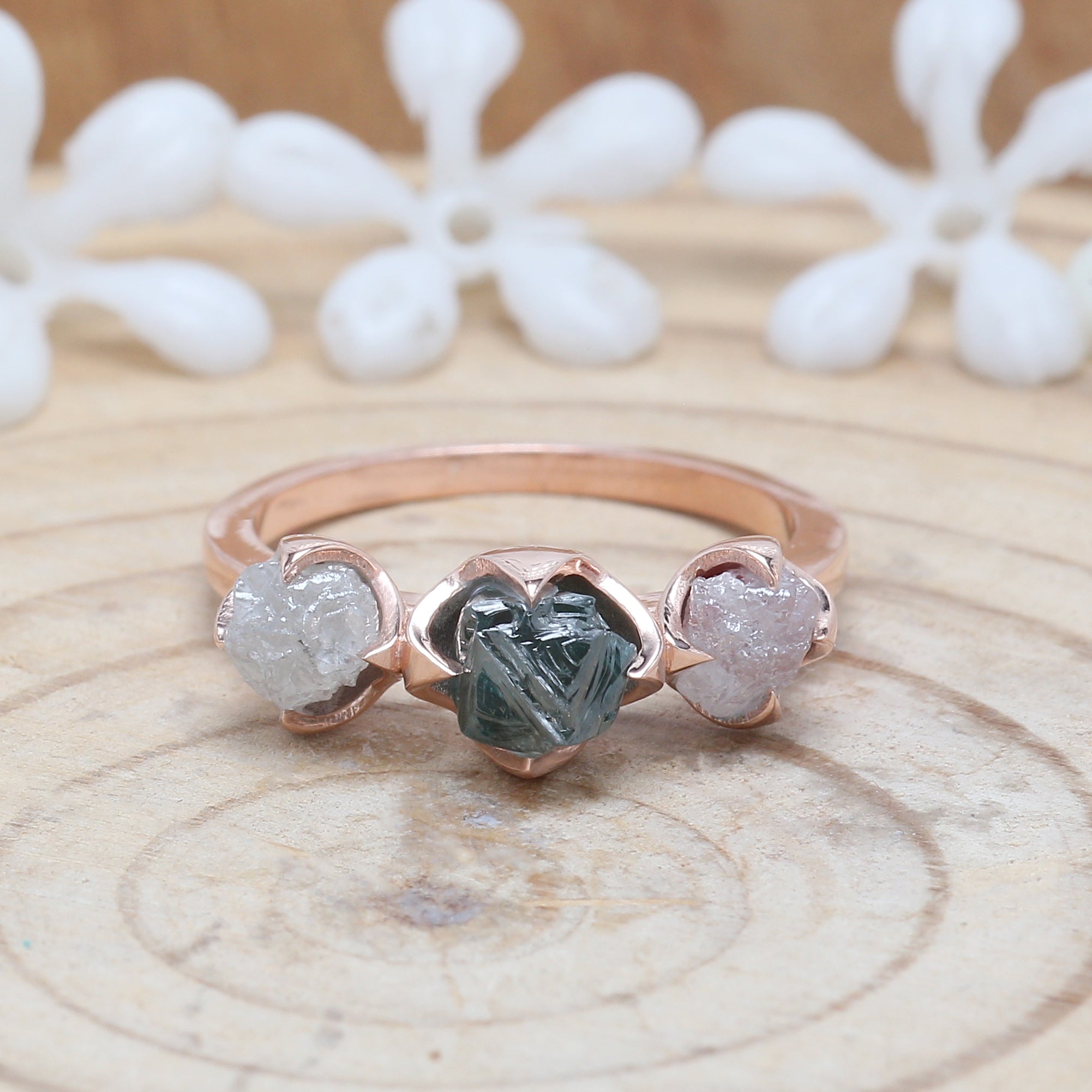 1.19 CT Blue Diamond Ring, Rough Cut Diamond Ring, Engagement Ring, Irregular Diamond Ring, 14K Rose Gold Ring, Uncut Diamond Ring KDL9772