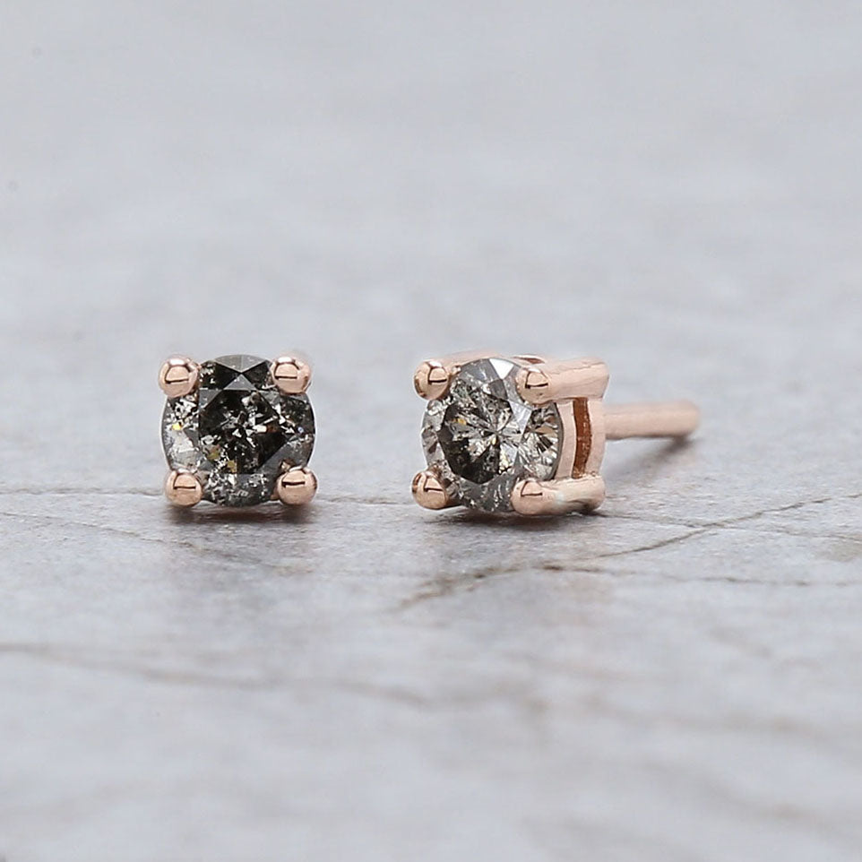 Round Salt And Pepper Diamond Earring Engagement Wedding Gift Earring 14K Solid Rose White Yellow Gold Earring 0.36 CT KD998