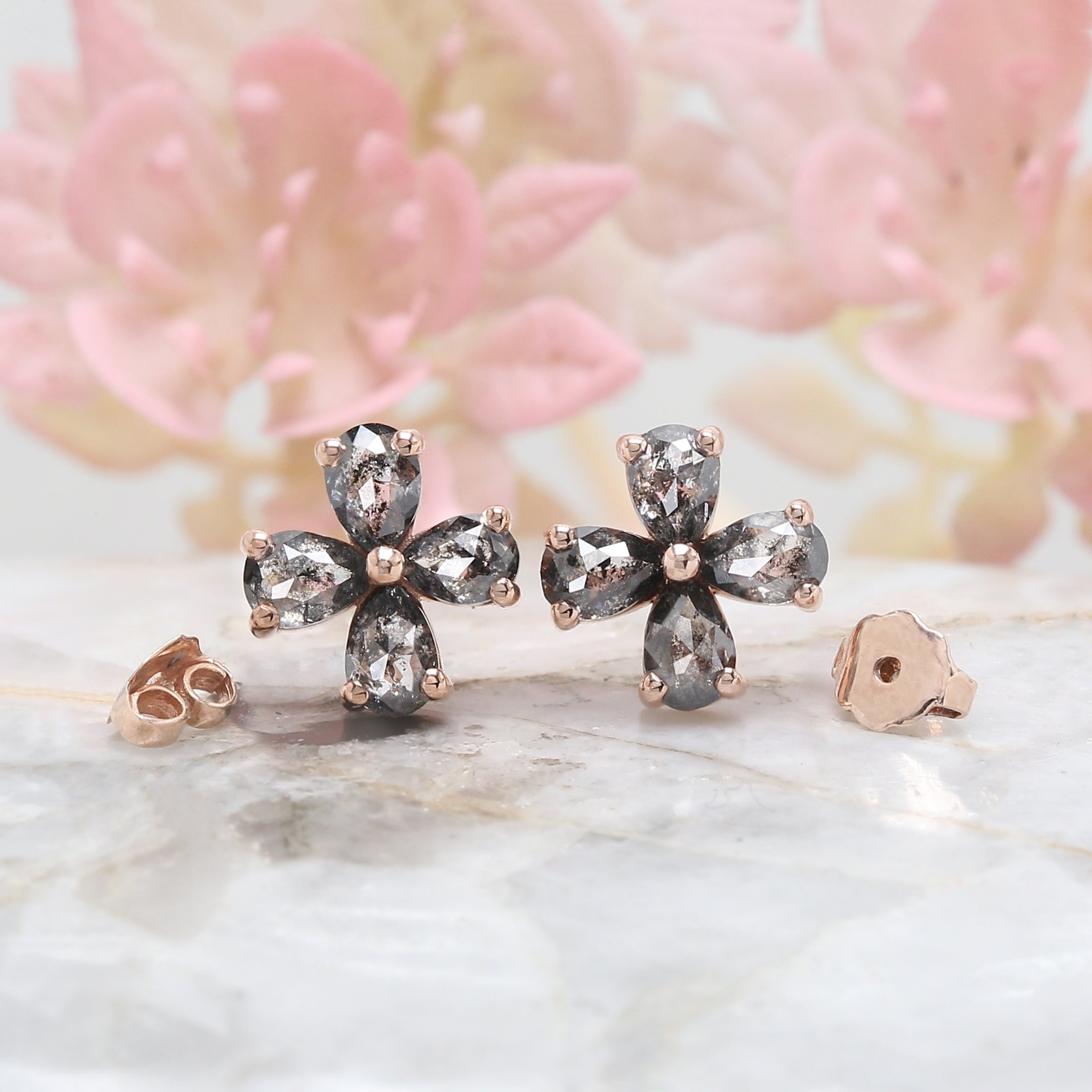 Pear Cut Salt And Pepper Diamond Earring 1.11 Ct 4.15 MM Pear Shape Diamond Earring 14K Solid Rose Gold Silver Engagement Earring QL1281
