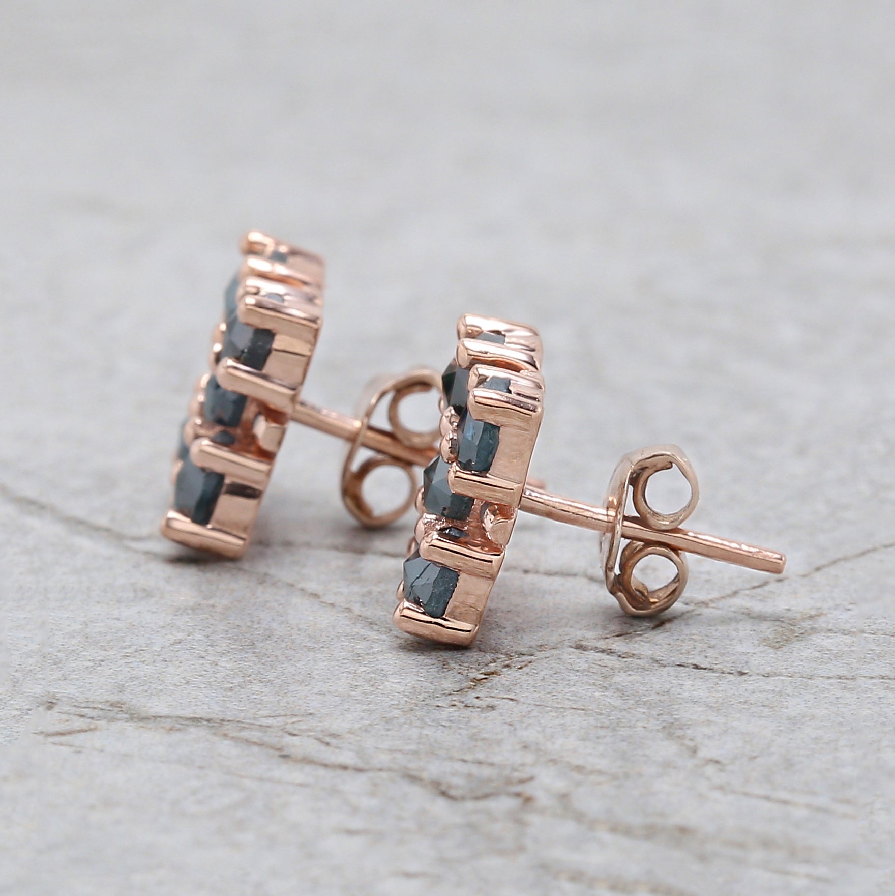 Round Rose Cut Blue Color Diamond Earring 2.03 Ct 3.90 MM Round Diamond Earring 14K Rose Gold Silver Engagement Earring Gift For Her QL2414